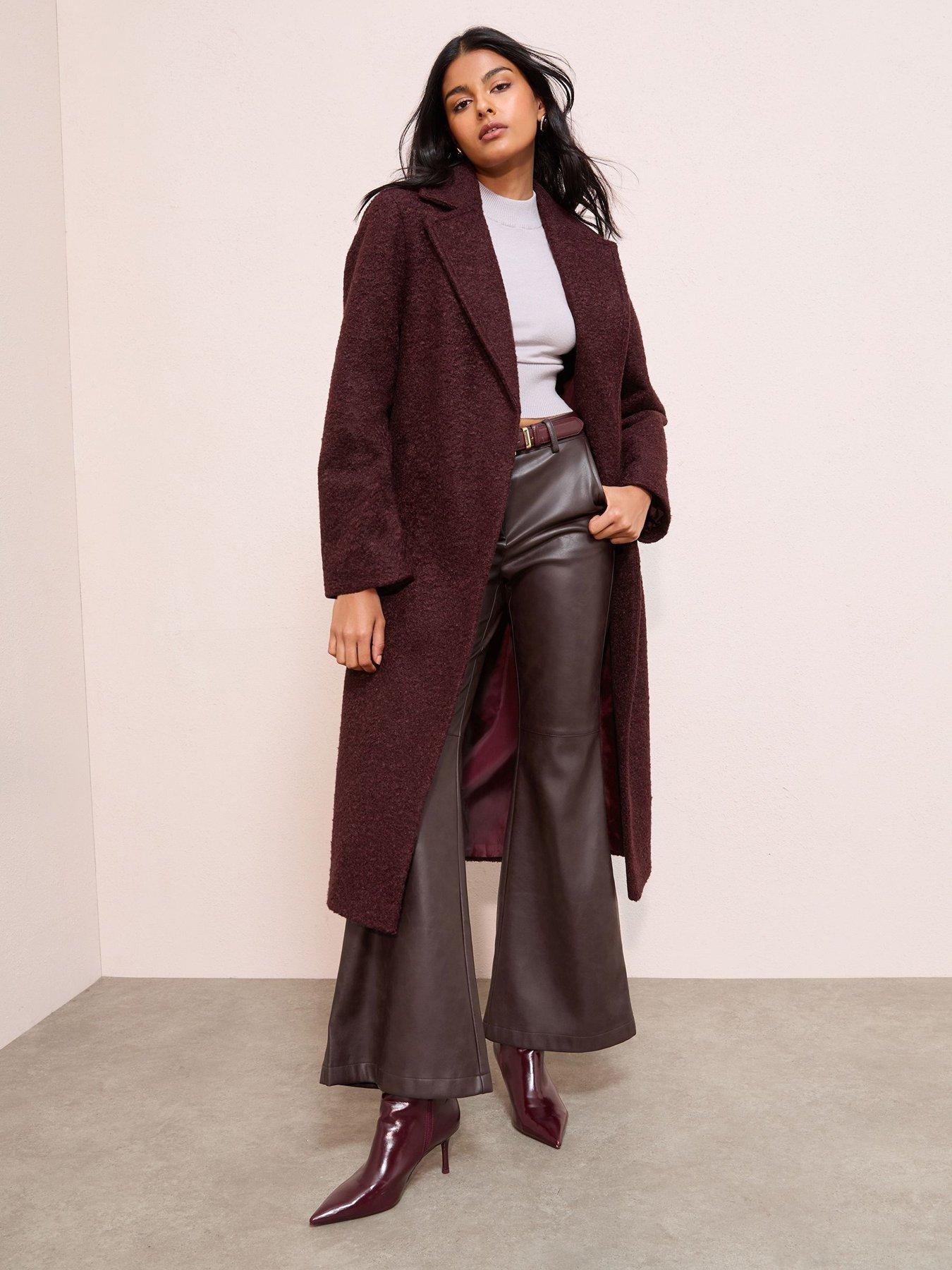 Image 3 of 4 of Friends Like These Wrap Belted Boucle Maxi Coat - Red