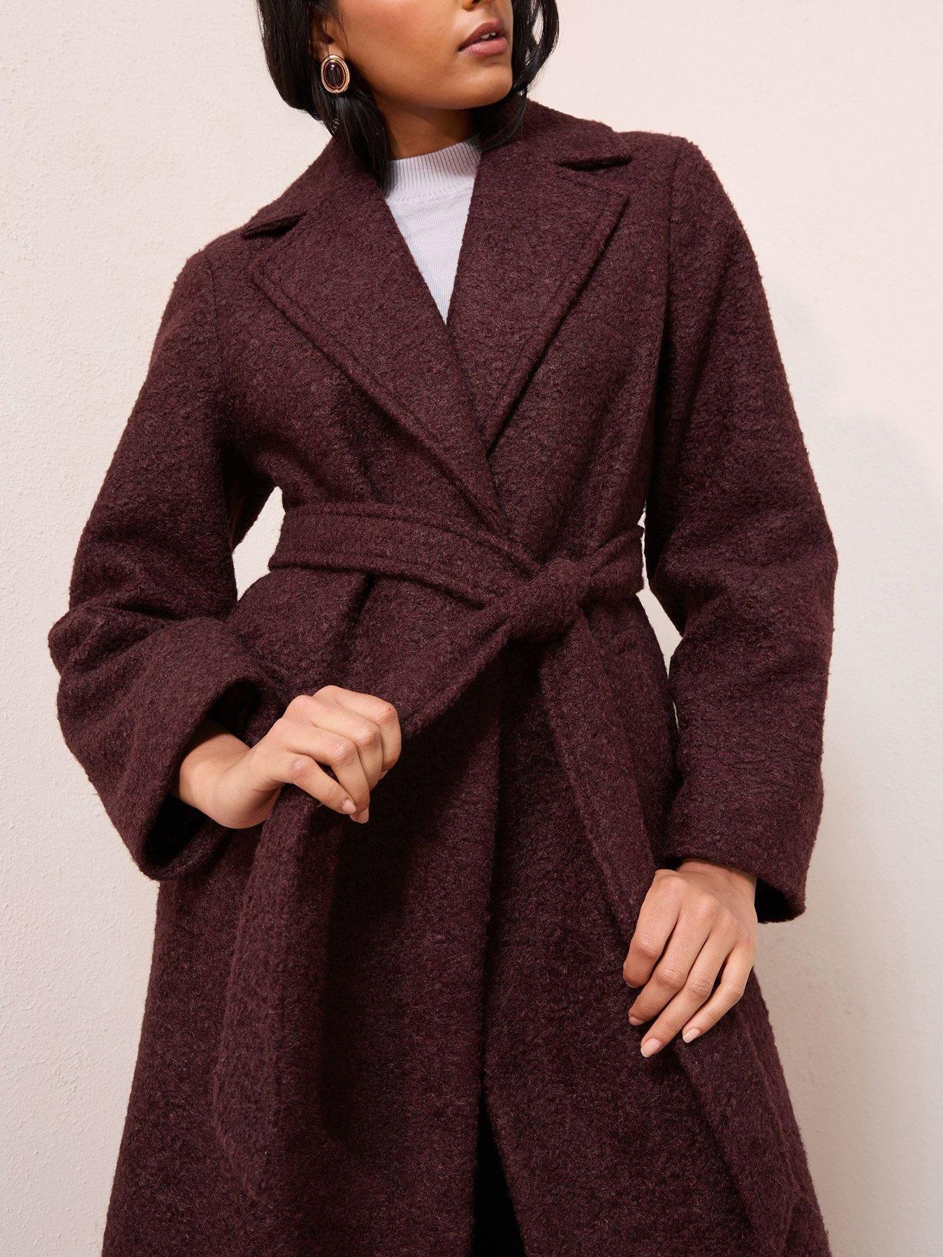 Image 4 of 4 of Friends Like These Wrap Belted Boucle Maxi Coat - Red