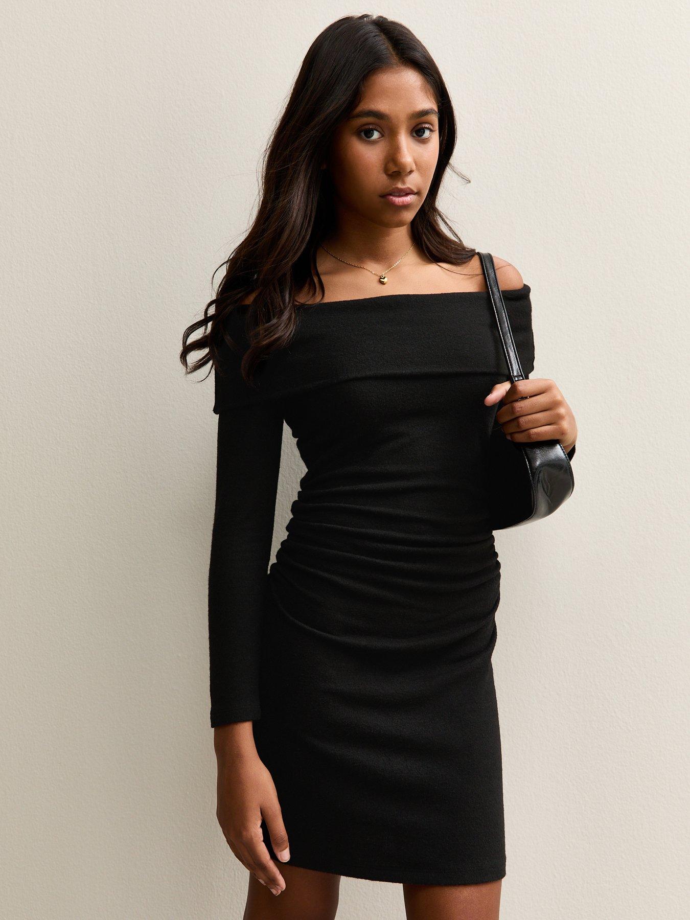 New Look 915 Girls Jersey Off The Shoulder Mini Dress - Black