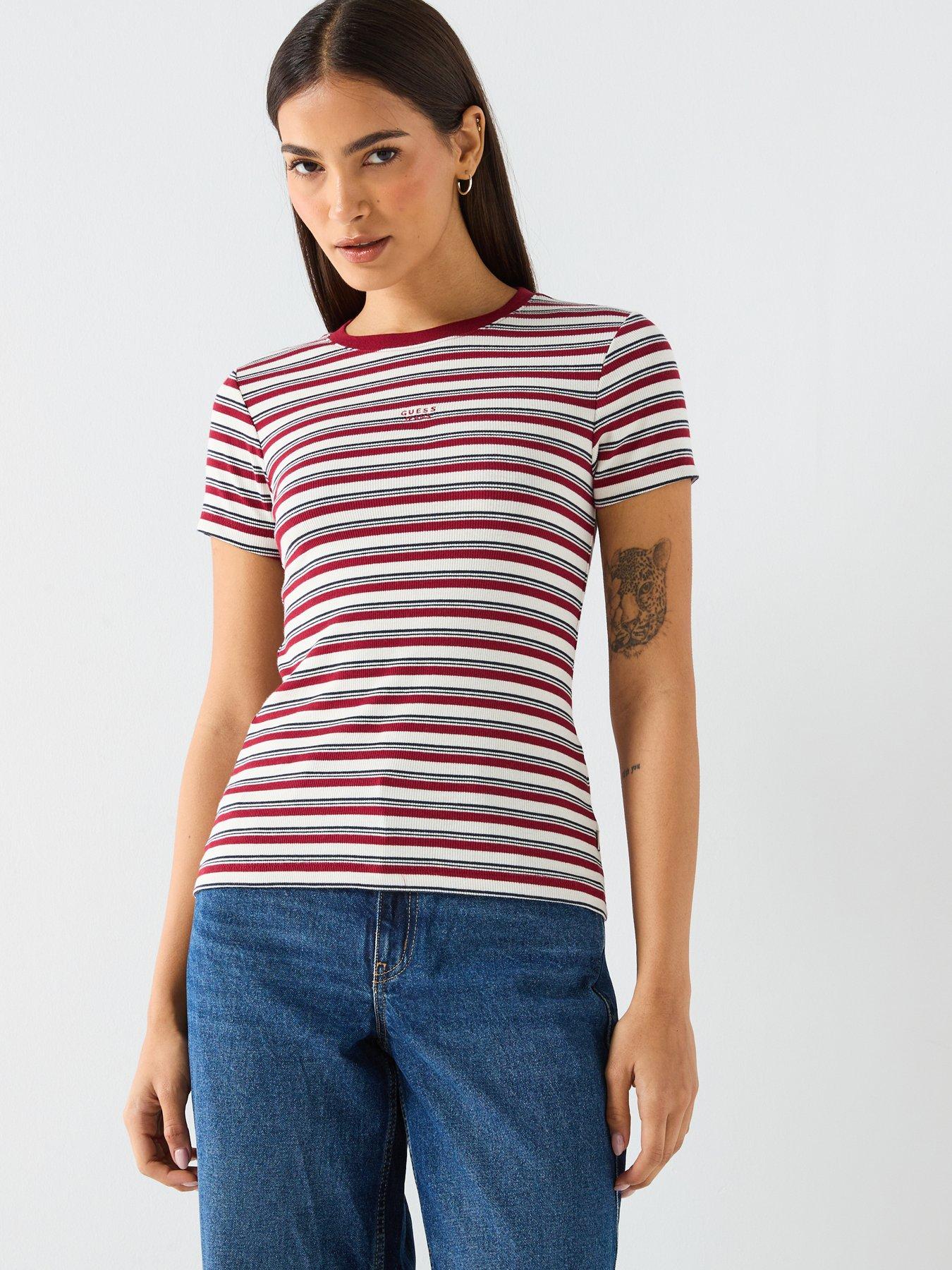 Guess Jeans Stripe Logo Slim T-Shirt -Red