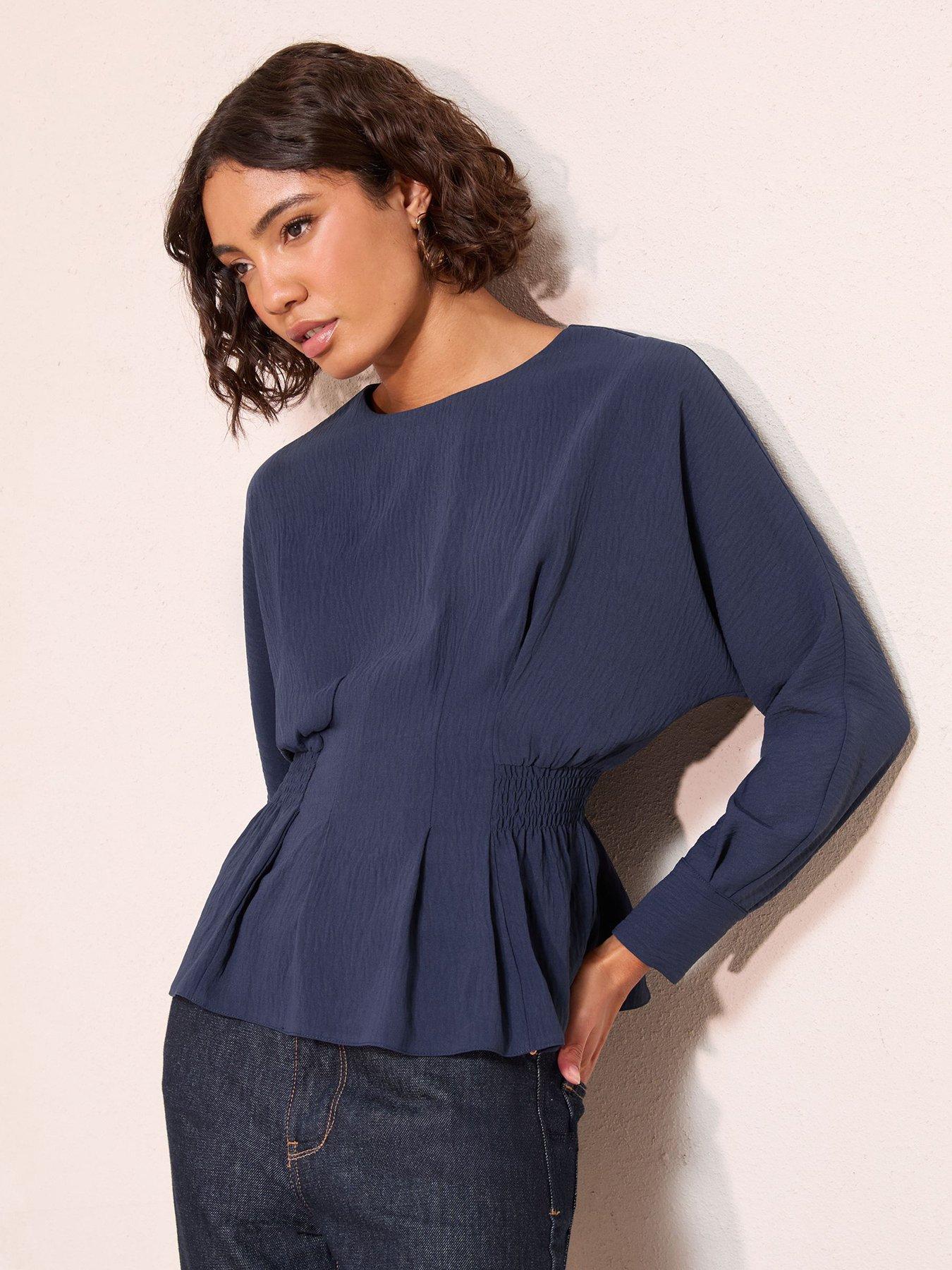 Image 1 of 4 of Friends Like These Shirred Batwing Blouse - Blue