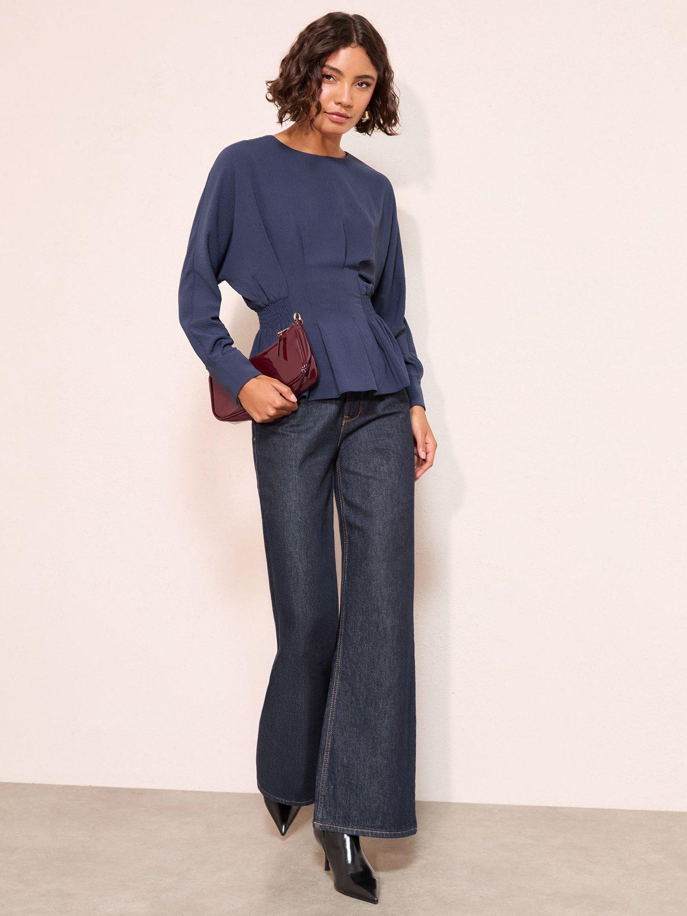 Image 4 of 4 of Friends Like These Shirred Batwing Blouse - Blue