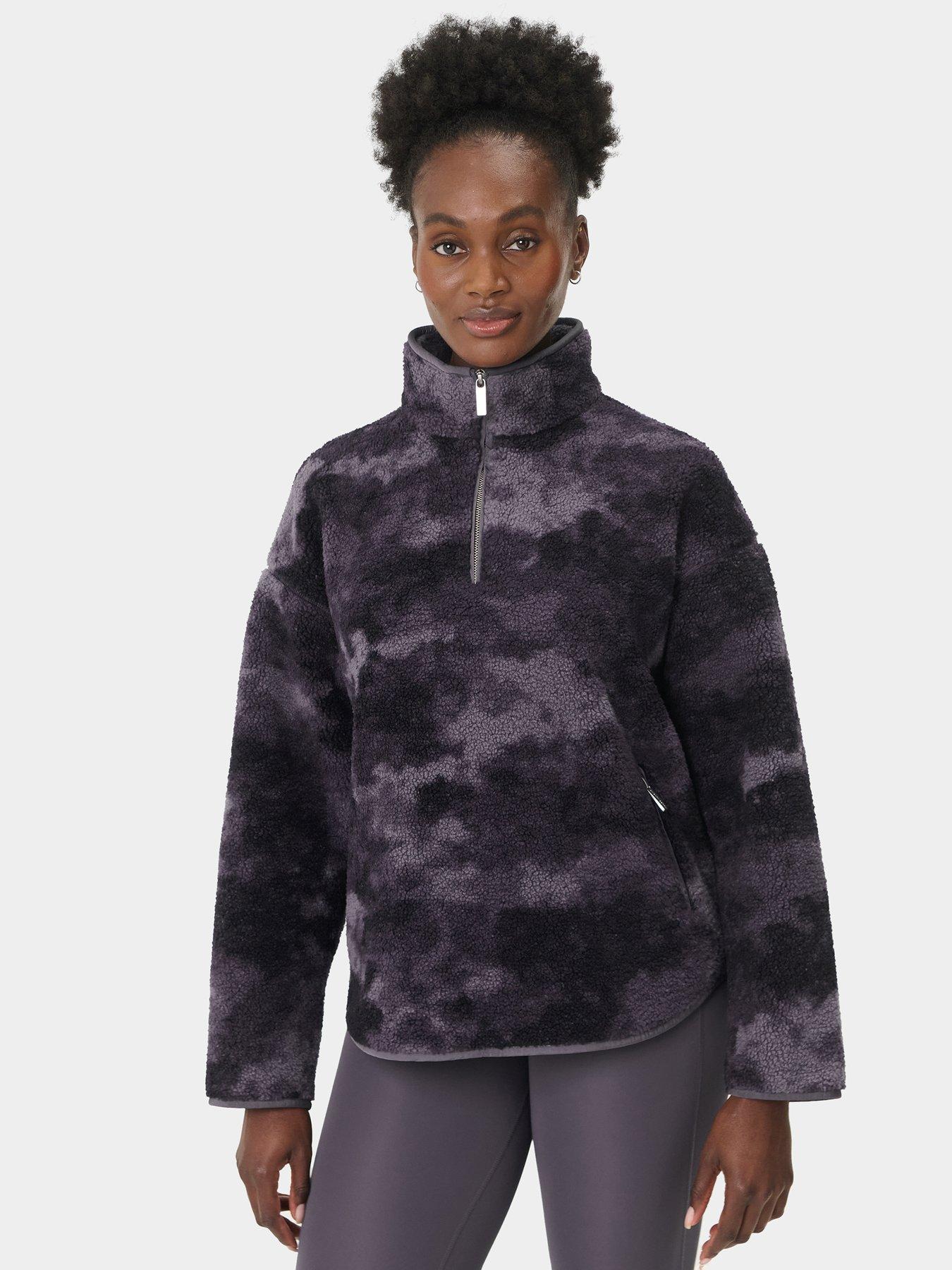 Sweaty Betty Womens Training New Plush Half Zip Camo Top - Grey