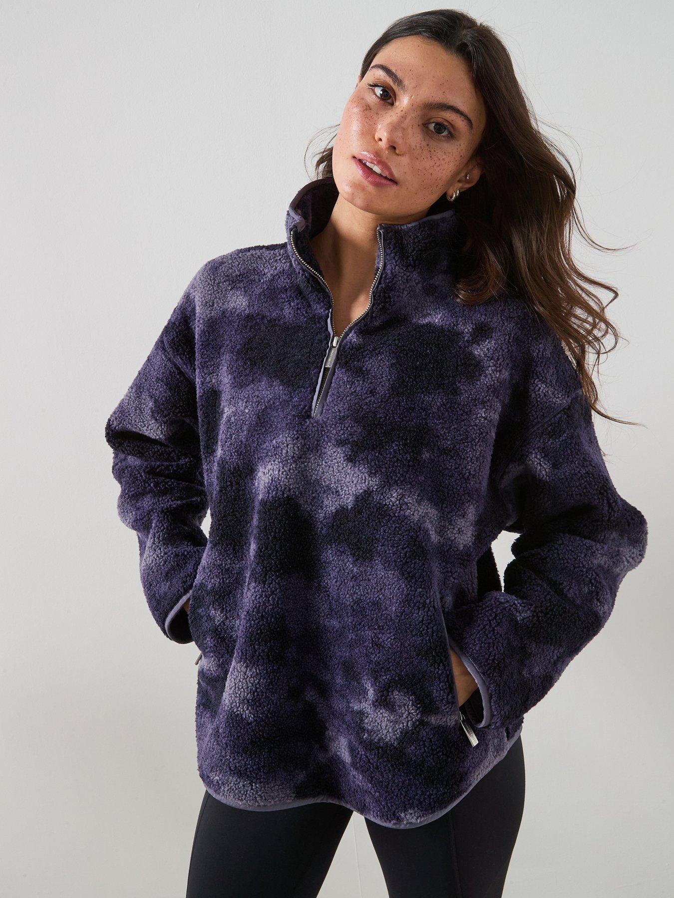 Image 1 of 6 of Sweaty Betty Womens Training New Plush Half Zip Camo Top - Grey