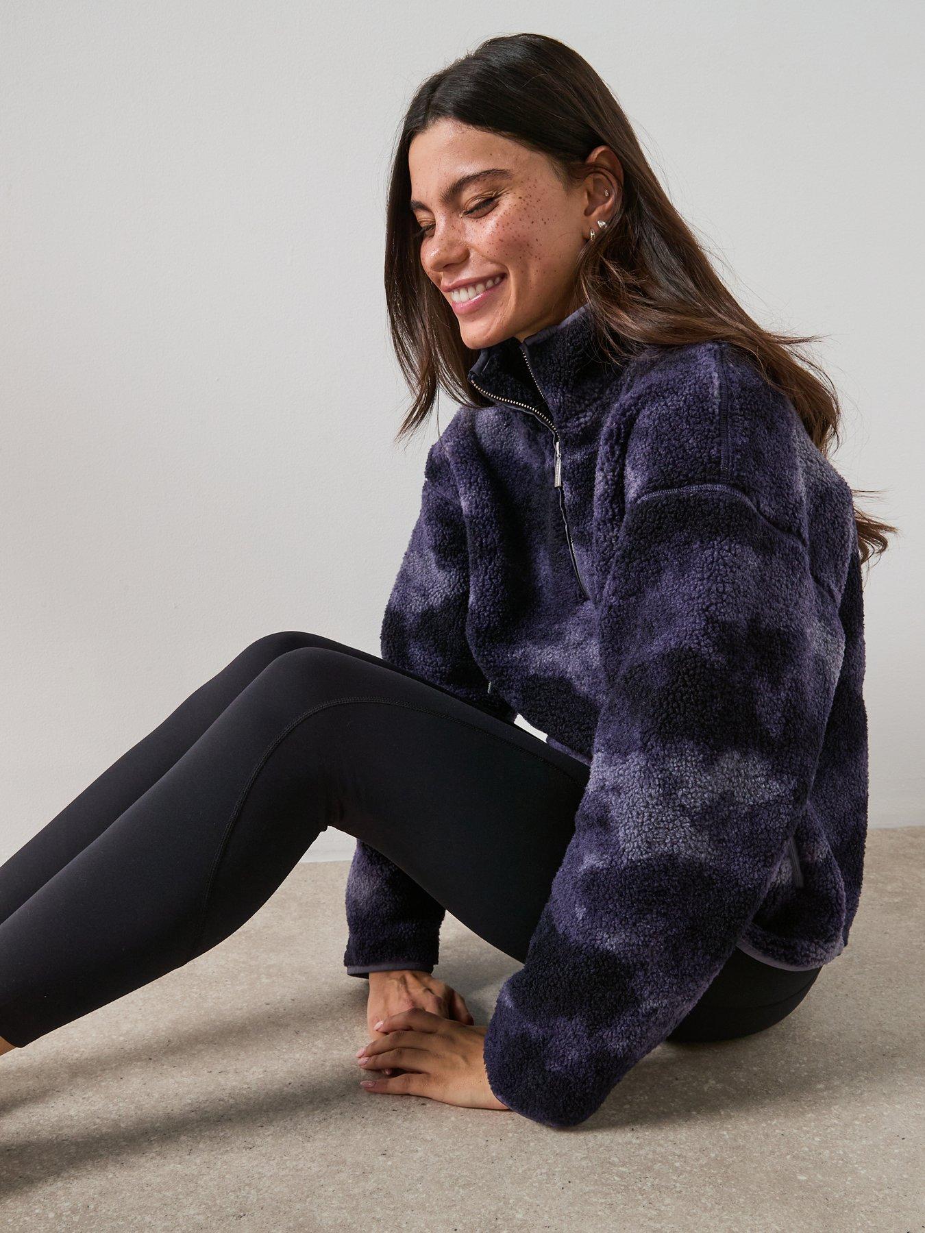 Image 6 of 6 of Sweaty Betty Womens Training New Plush Half Zip Camo Top - Grey