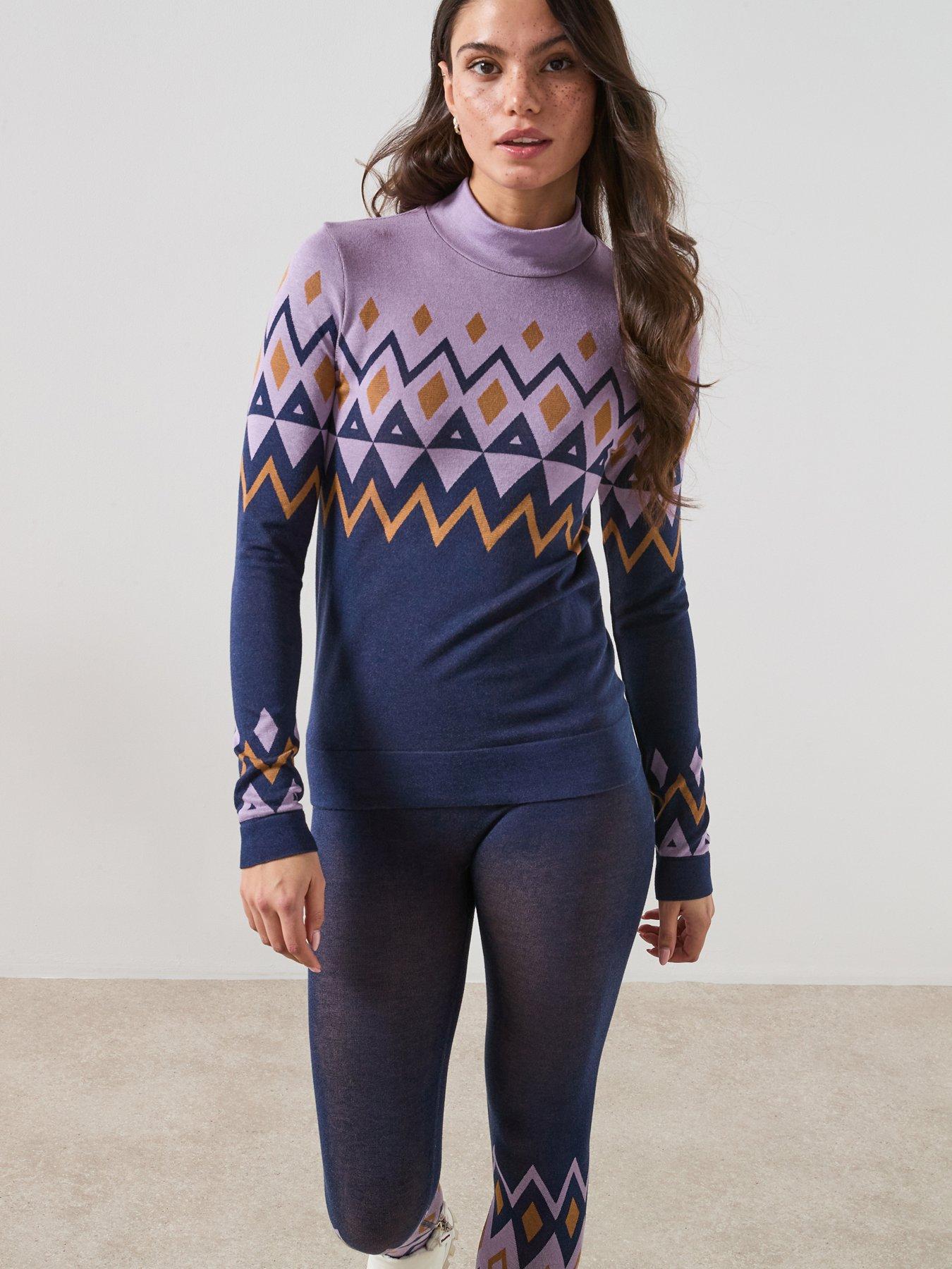 Sweaty Betty Womens Ski Modal High Neck Jacquard Base Layer Top - Purple