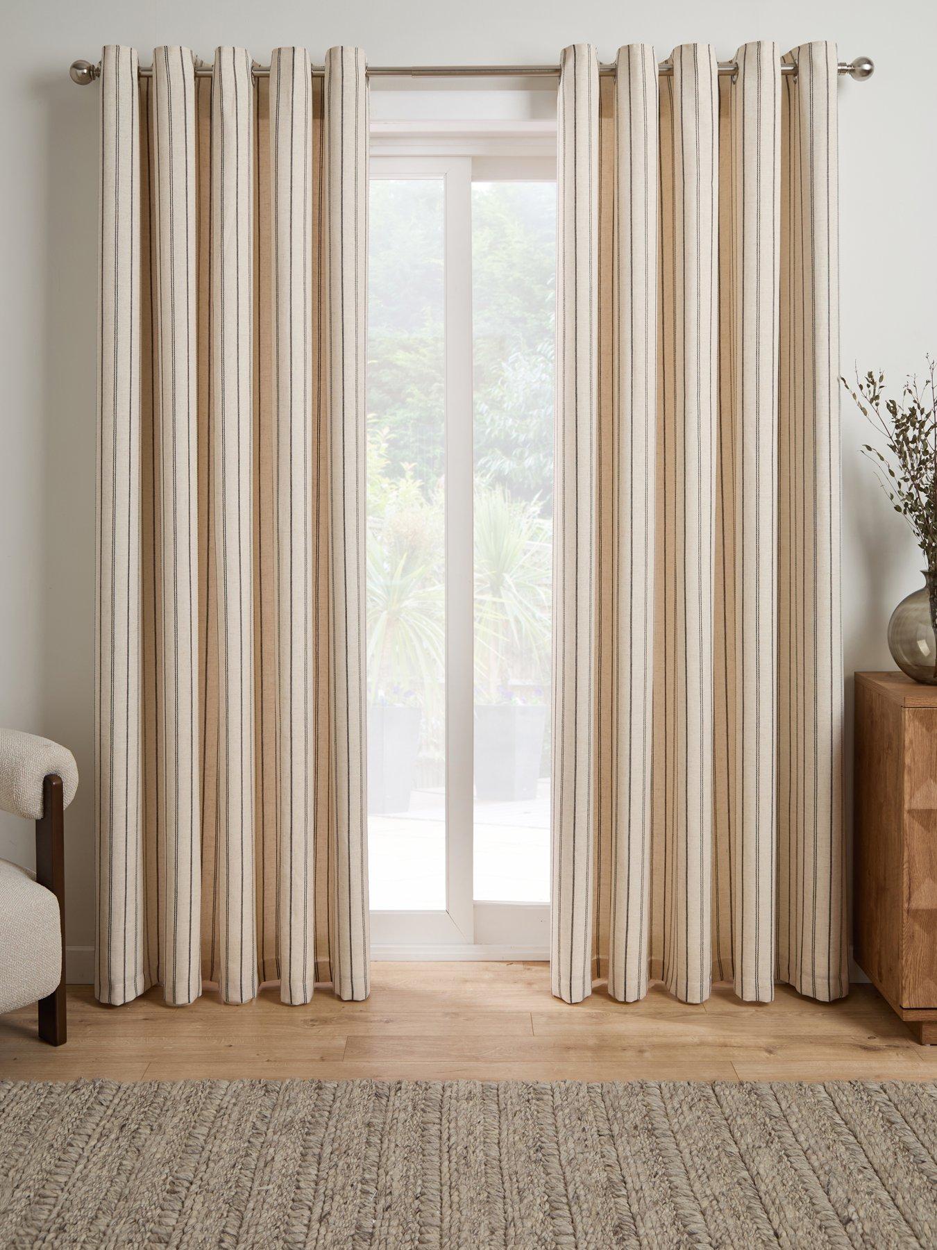 The Very Collection Touch Of Linen Stripe Eyelet 65x54 Curtains