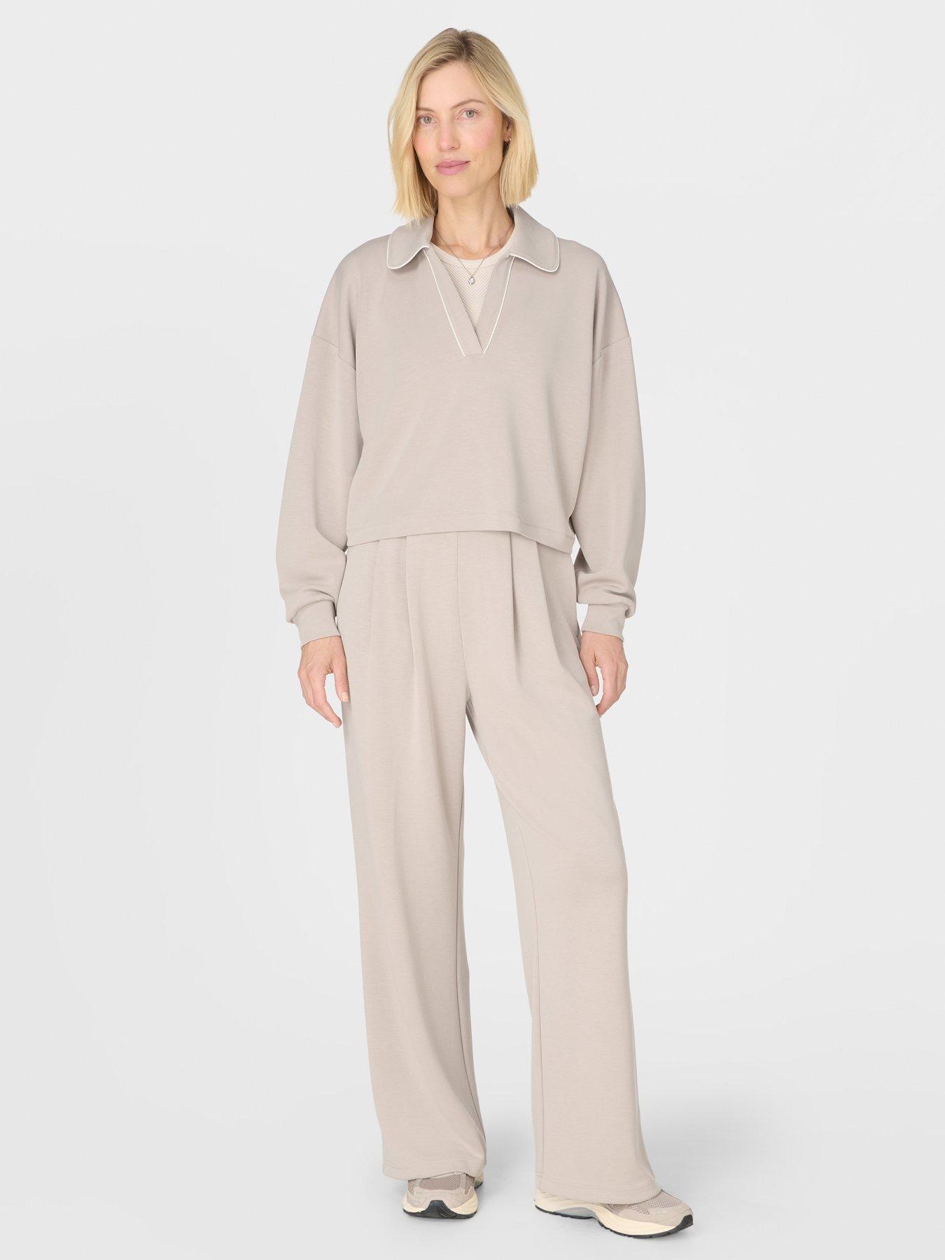 Image 3 of 5 of Sweaty Betty Womens Training Sand Wash Crop Henley Sweatshirt - Beige