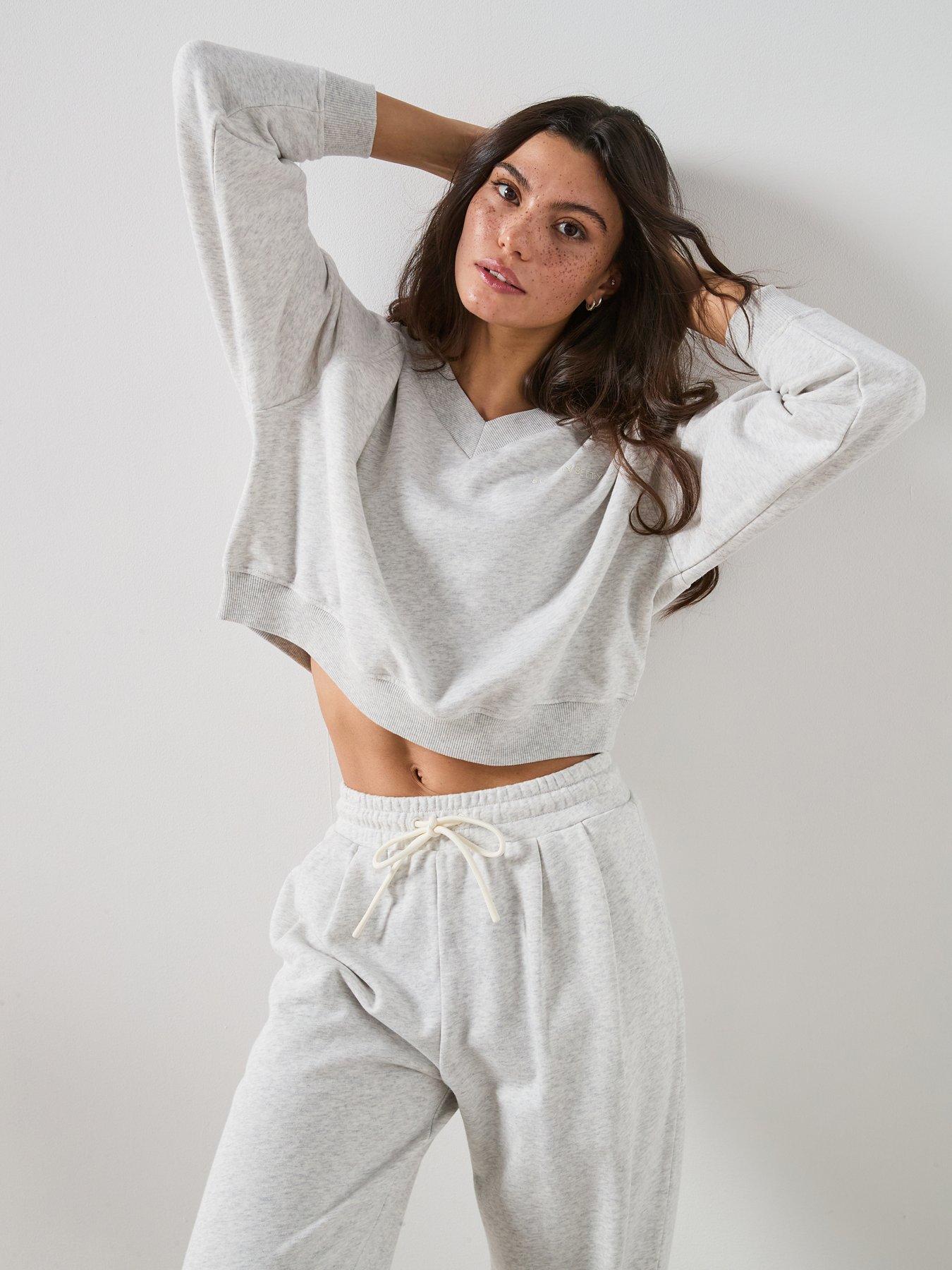 Sweaty Betty Womens Training Revive Crop V-Neck  Sweatshirt- Grey