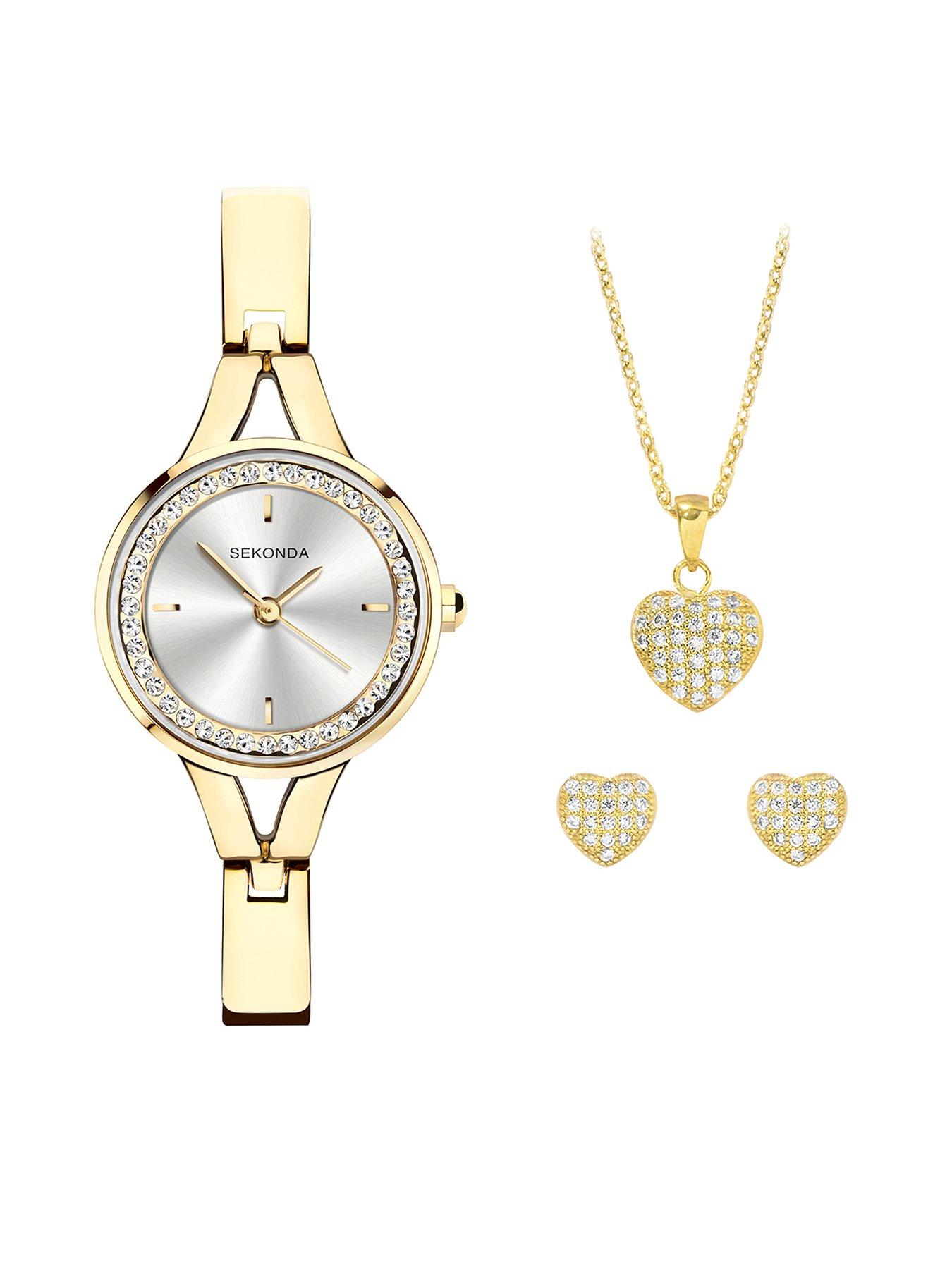 Sekonda Womens Gold Alloy Bracelet with Silver Dial Analogue Watch Gift Set