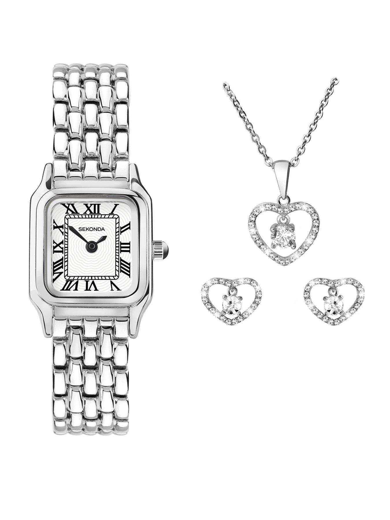 Sekonda Womens Monica Silver Alloy Bracelet with White Dial Analogue Watch Gift Set