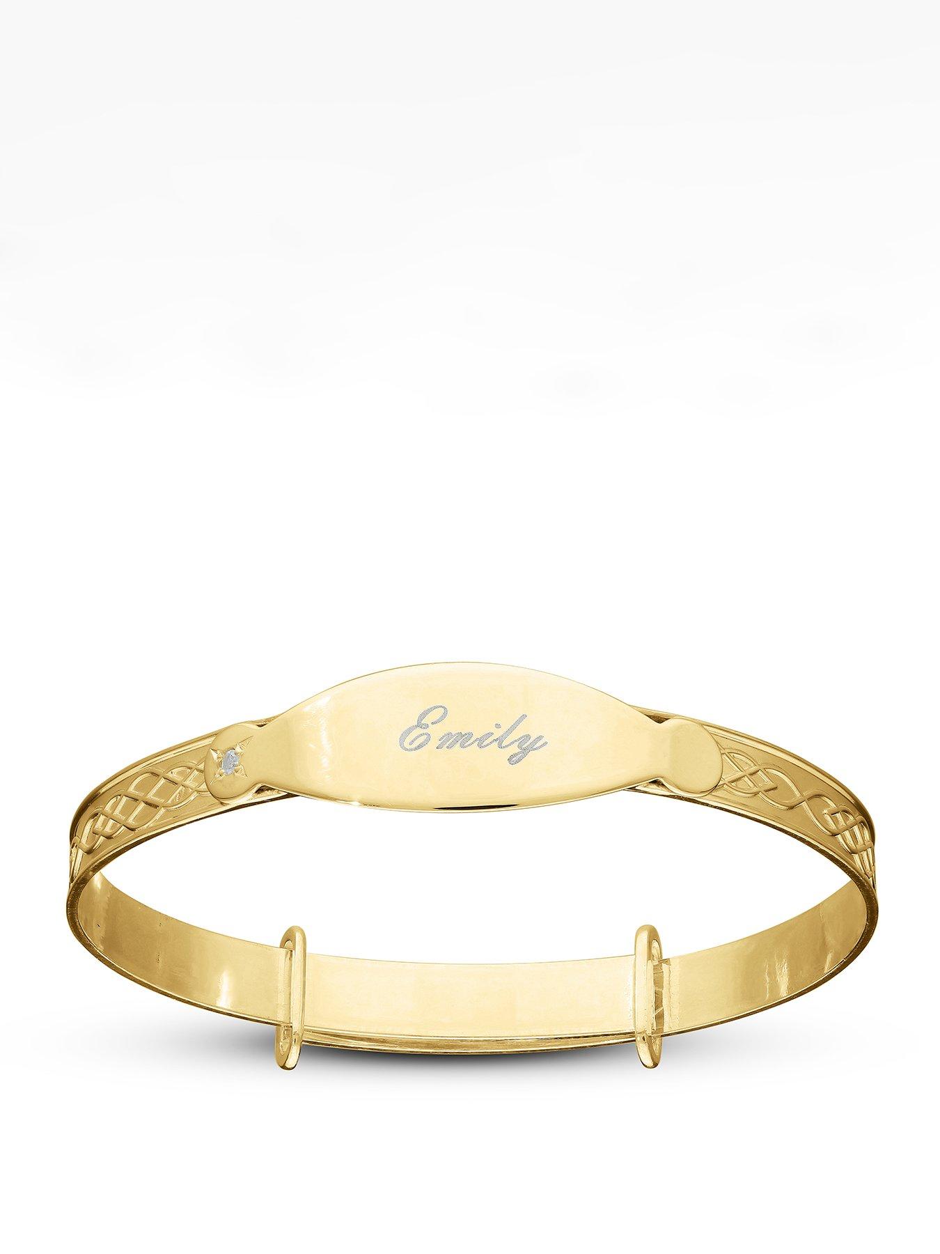 The Love Collection Yellow Gold Plated Silver Babies Celtic Diamond Set Personalised ID Expander Bangle