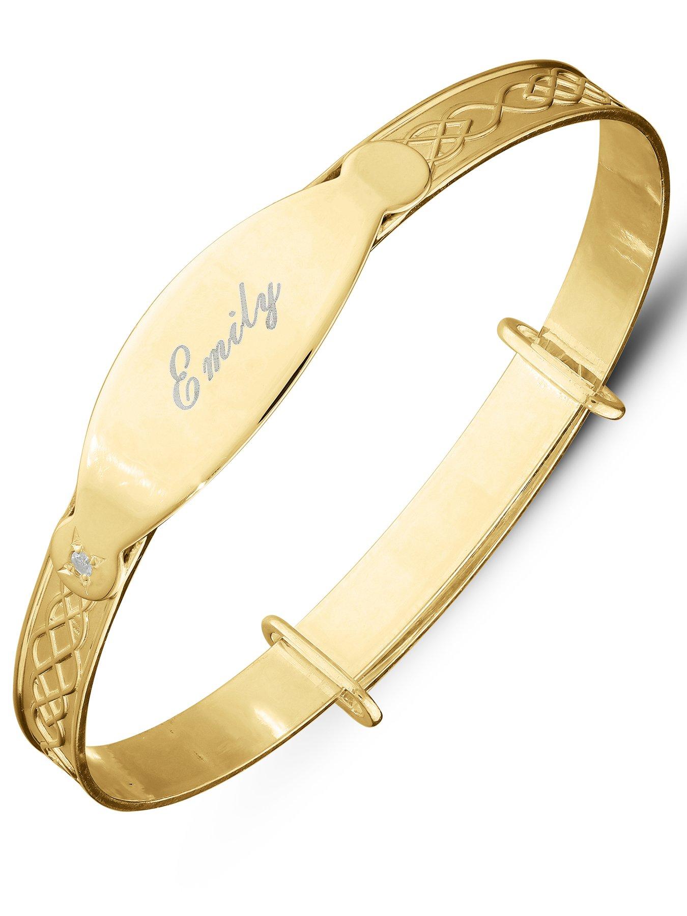 Image 2 of 3 of The Love Collection Yellow Gold Plated Silver Babies Celtic Diamond Set Personalised ID Expander Bangle
