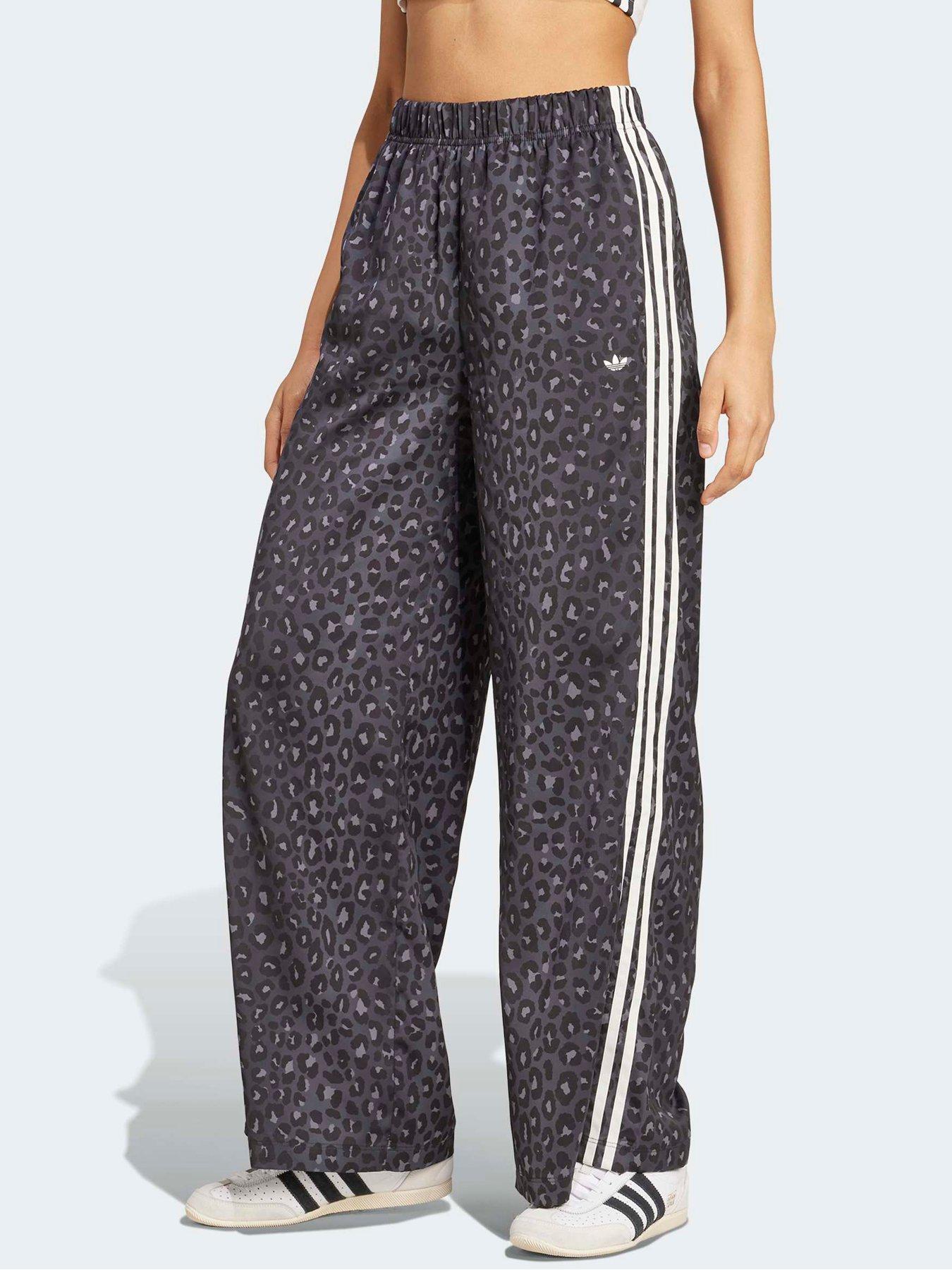 adidas Originals Womens Leopard Print Satin Track Pants - Black
