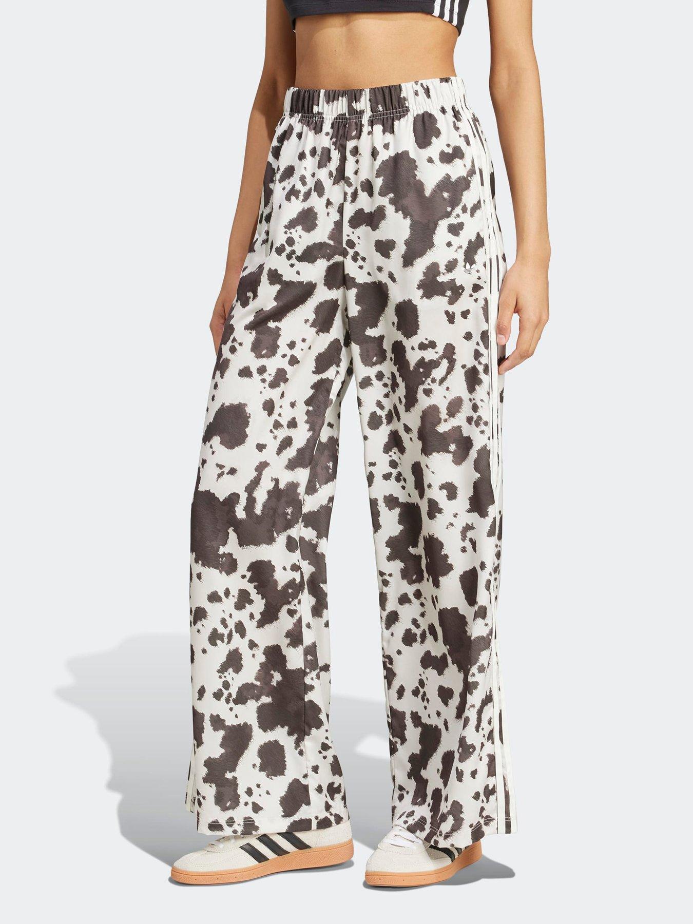 adidas Originals Womens Cow Print Satin Track Pants - White/Brown