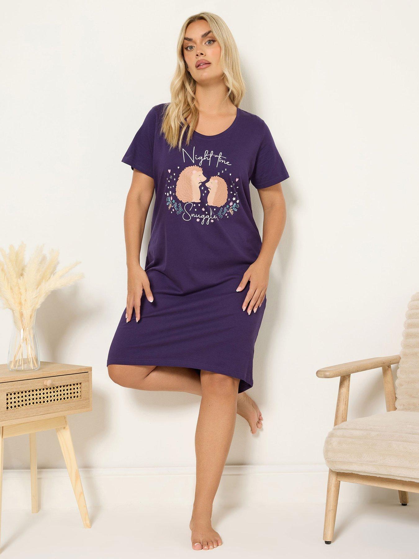 Yours Curve Snuggles Short Sleeve Nightdress - Purple