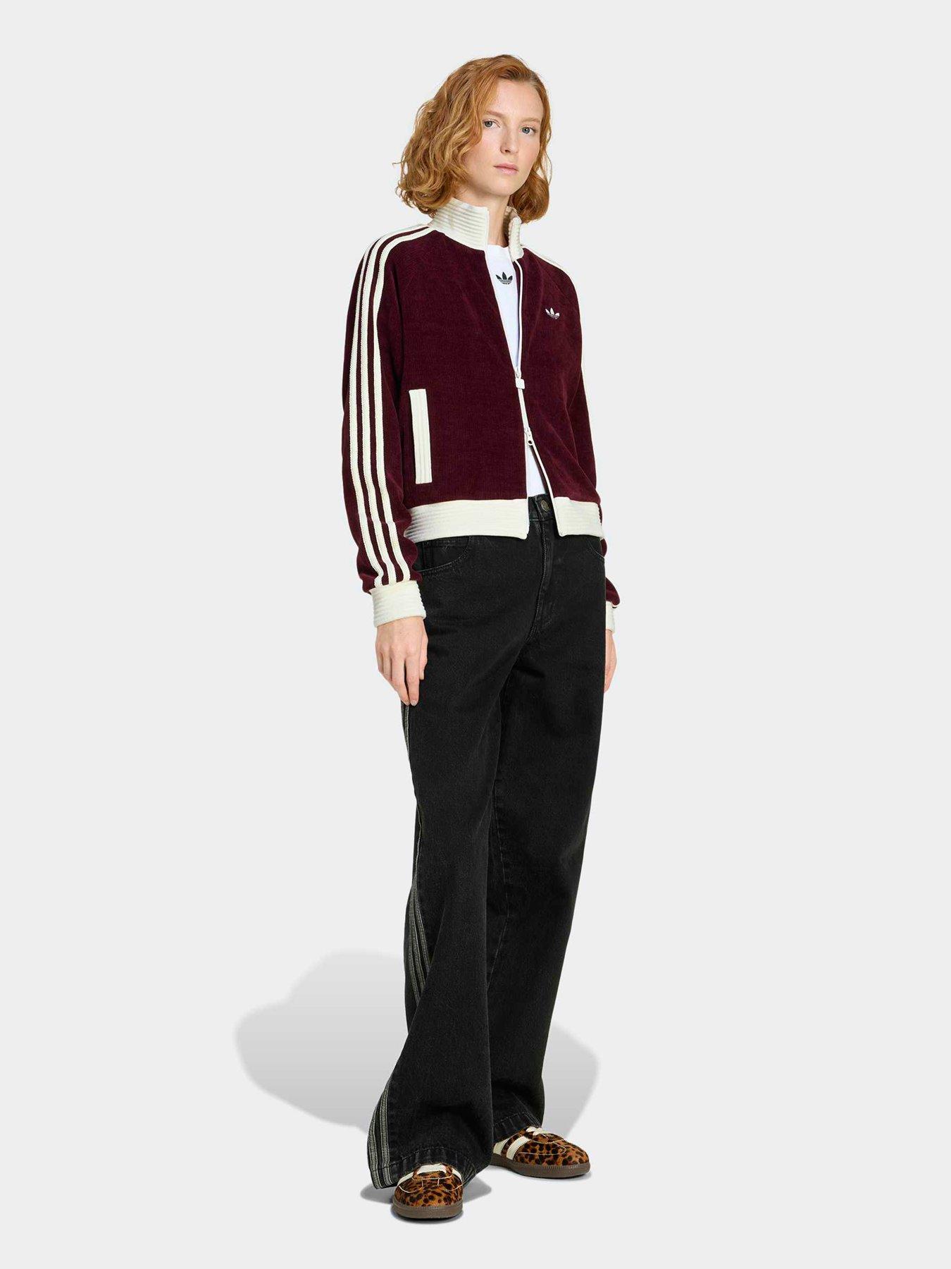 adidas Originals Womens Velour Knit Tracksuit Top - Red | Very