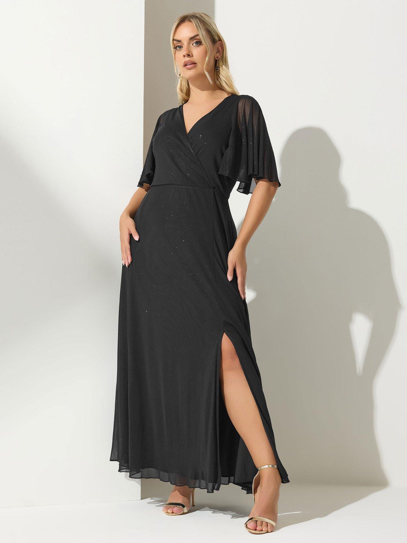 Yours Curve Glitter Wrap Mesh Maxi Dress - Black