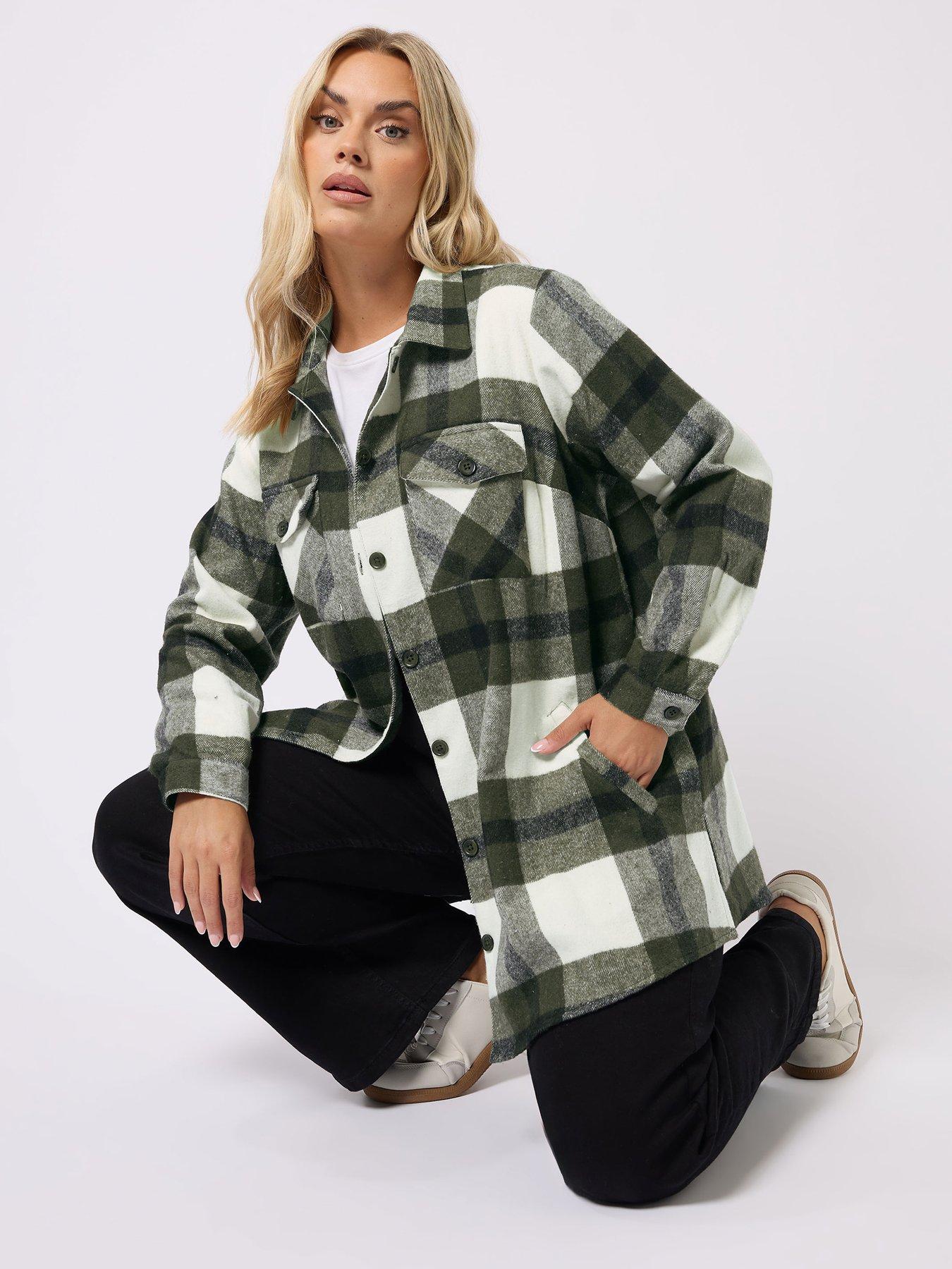 Yours Curve Check Shacket - Green