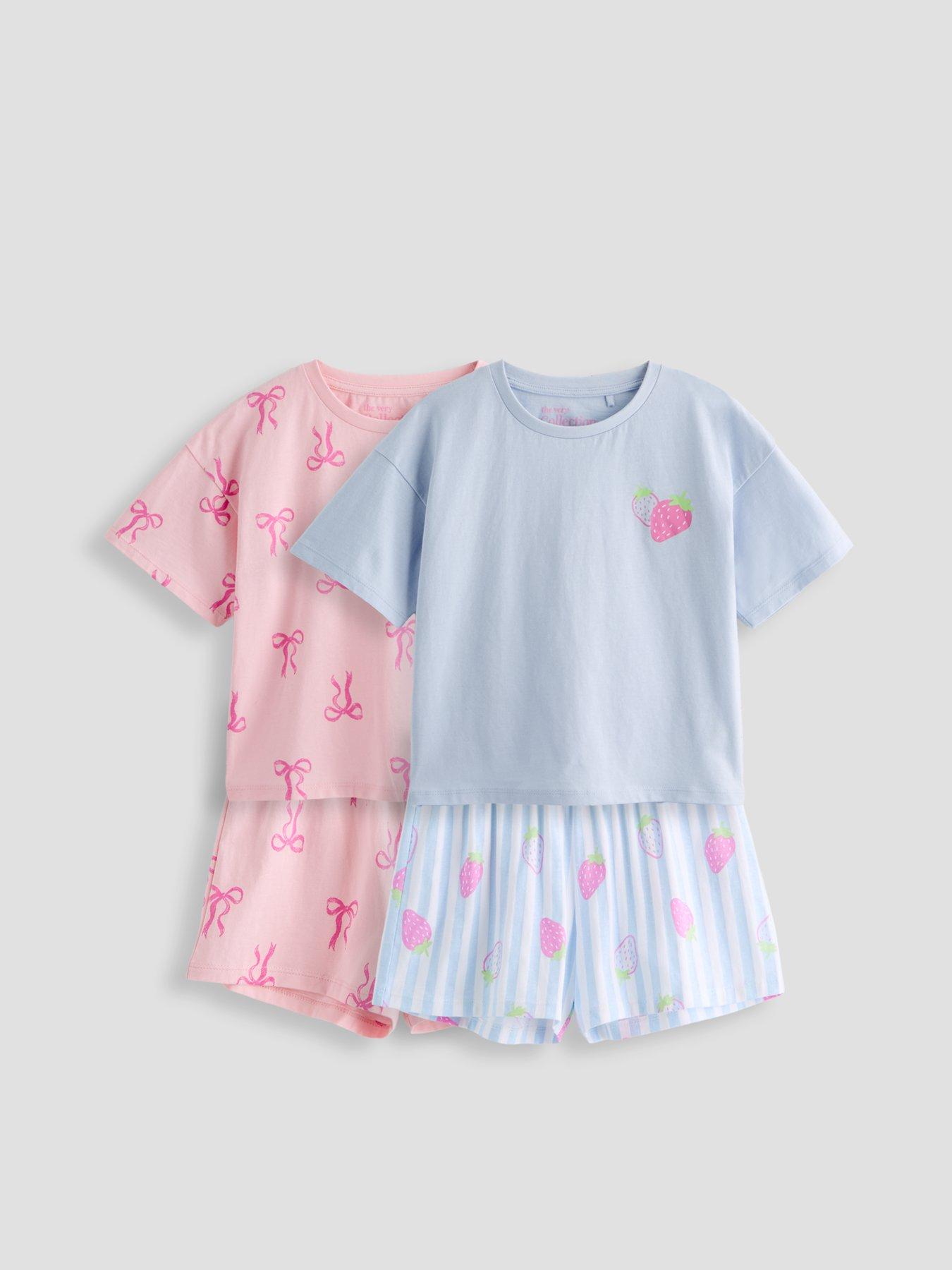 The Very Collection Girls 2 Pack Jersey Pyjamas - Pink/Blue