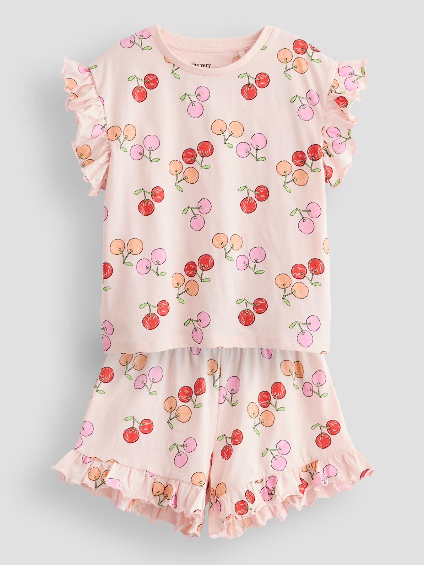 Image 3 of 6 of The Very Collection Girls 2 Pack Fruit Print Frill Pyjamas - Pink
