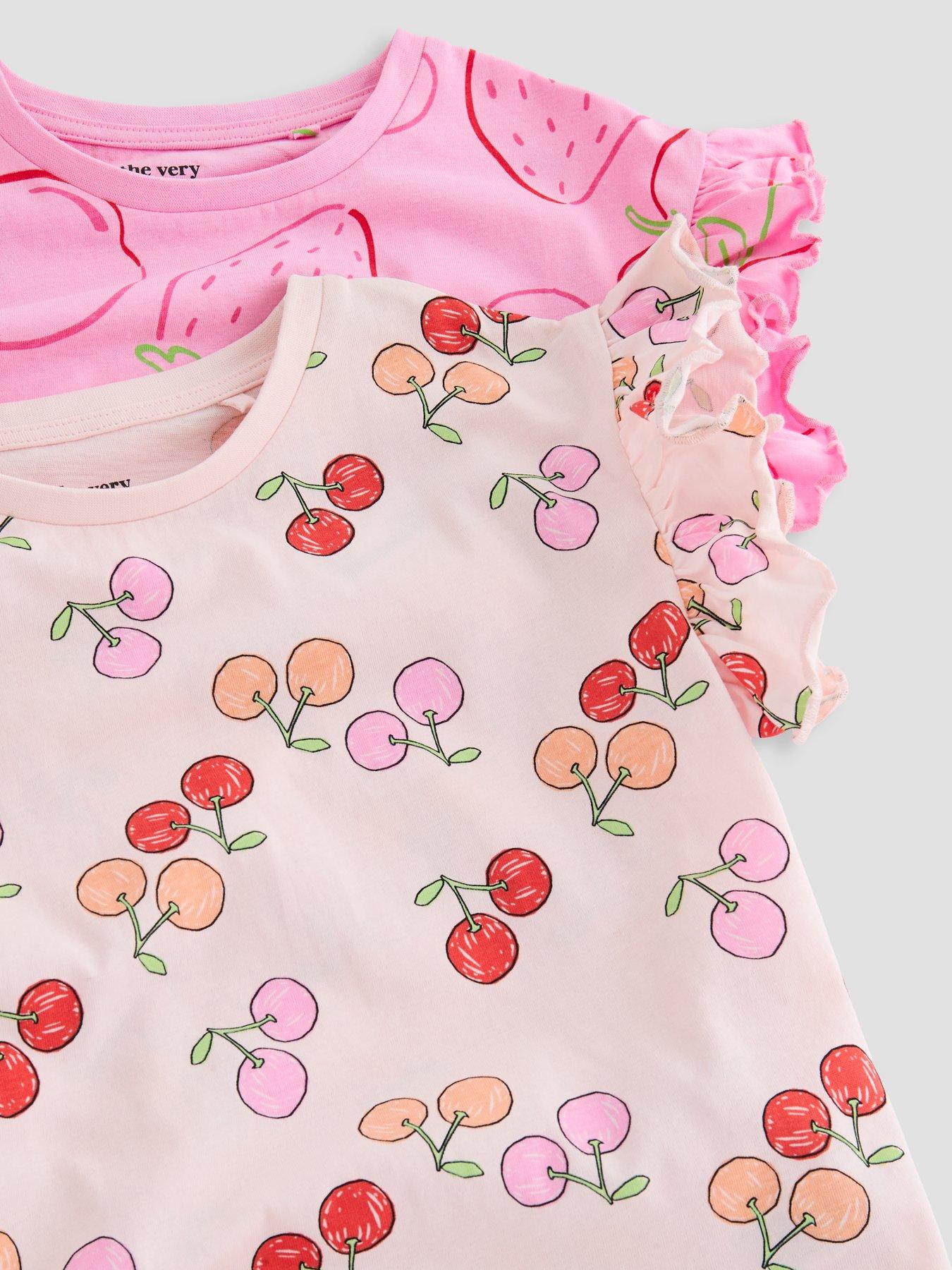 Image 4 of 6 of The Very Collection Girls 2 Pack Fruit Print Frill Pyjamas - Pink