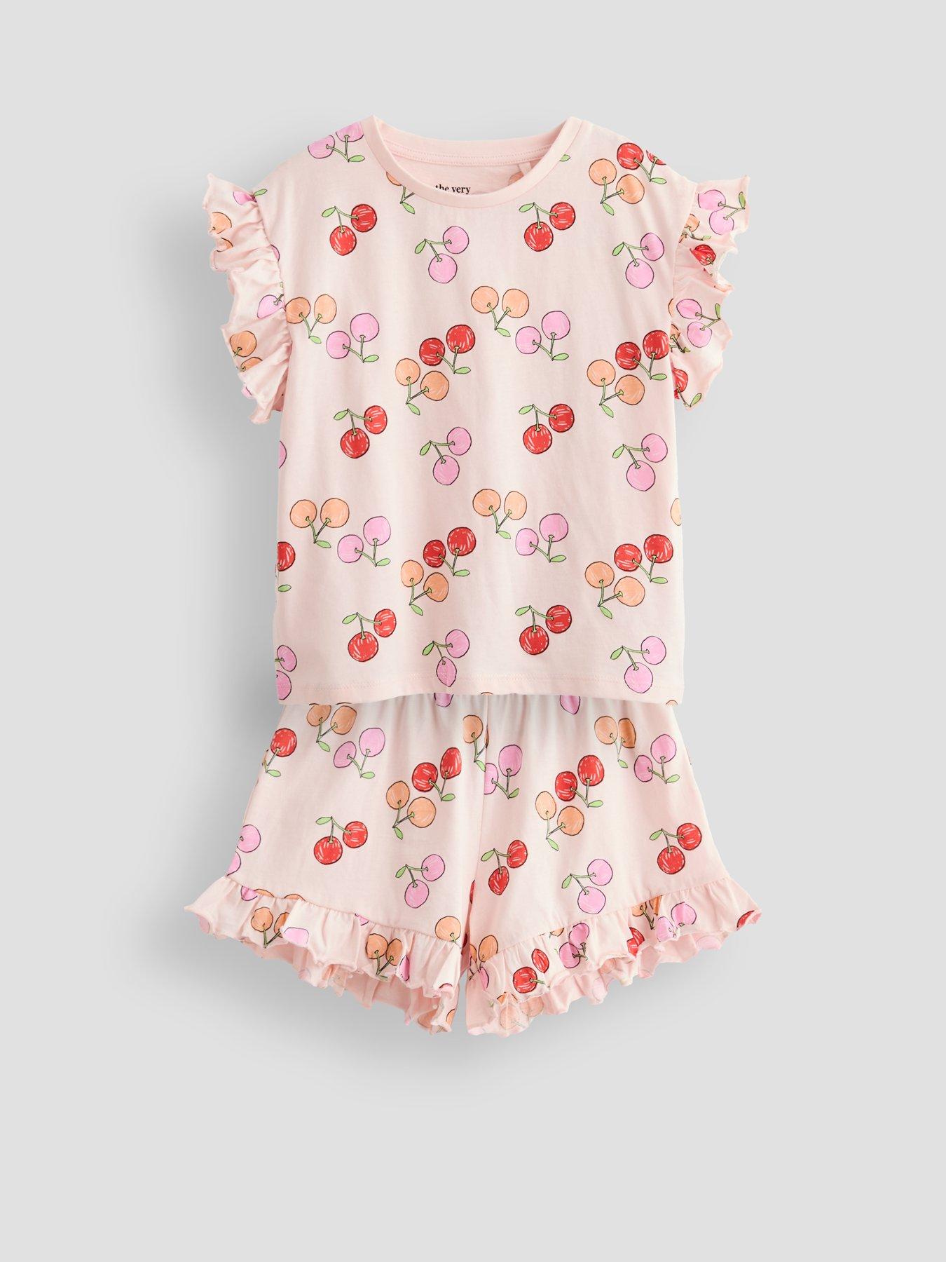 Image 6 of 6 of The Very Collection Girls 2 Pack Fruit Print Frill Pyjamas - Pink