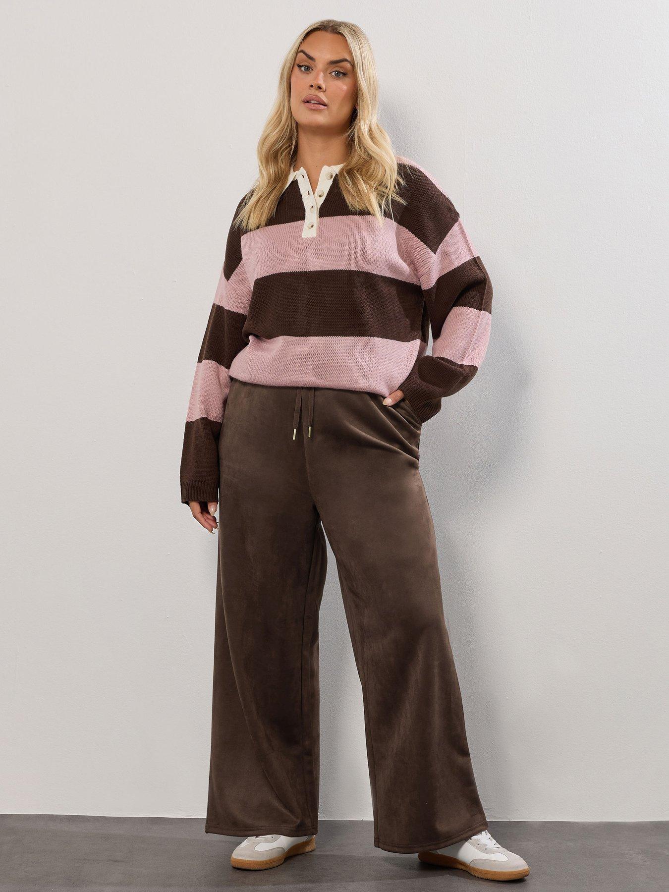 Yours Curve Suedette Wide Leg Trouser - Brown