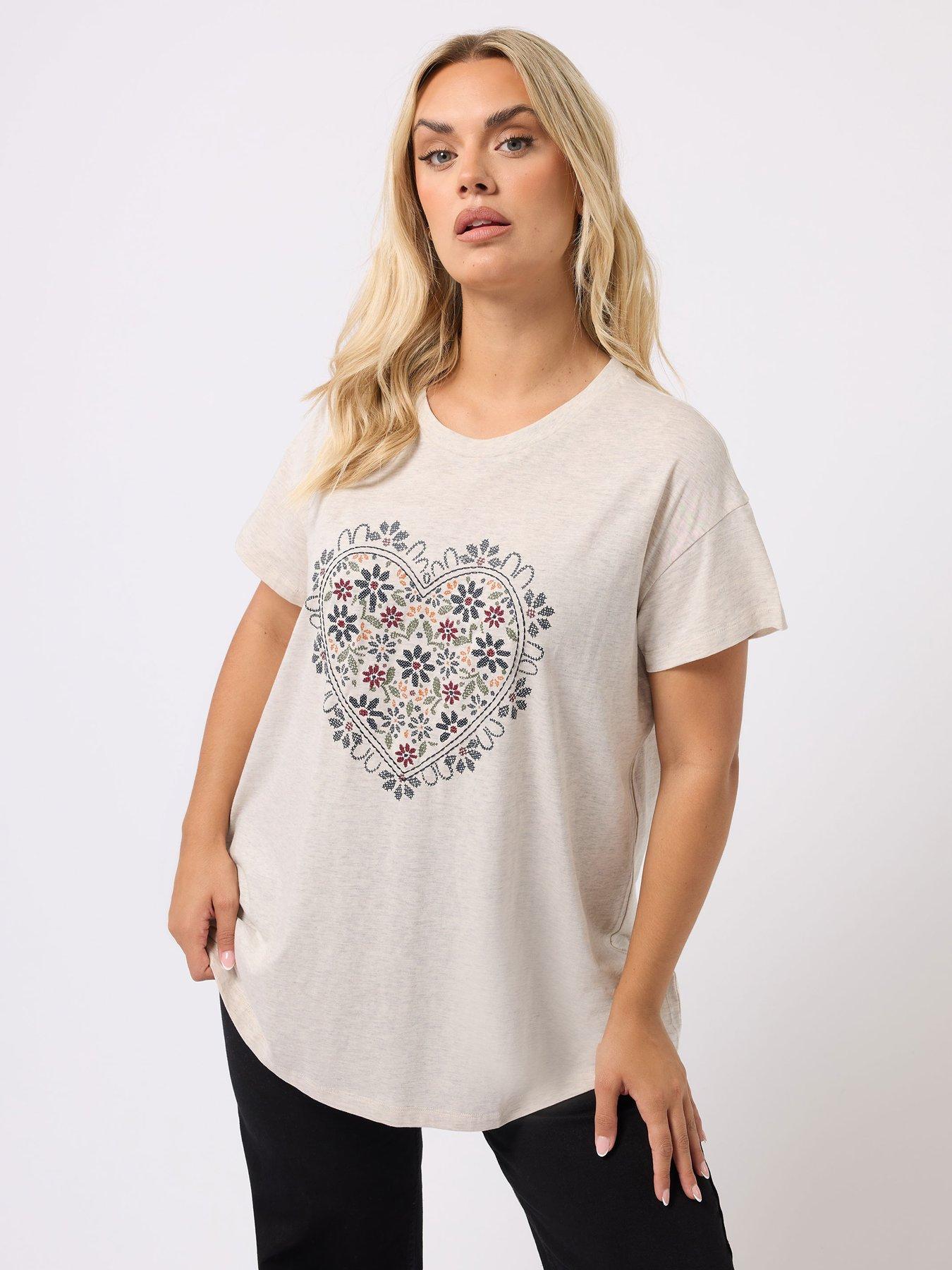 Yours Curve Placement Print T-Shirt - Natural