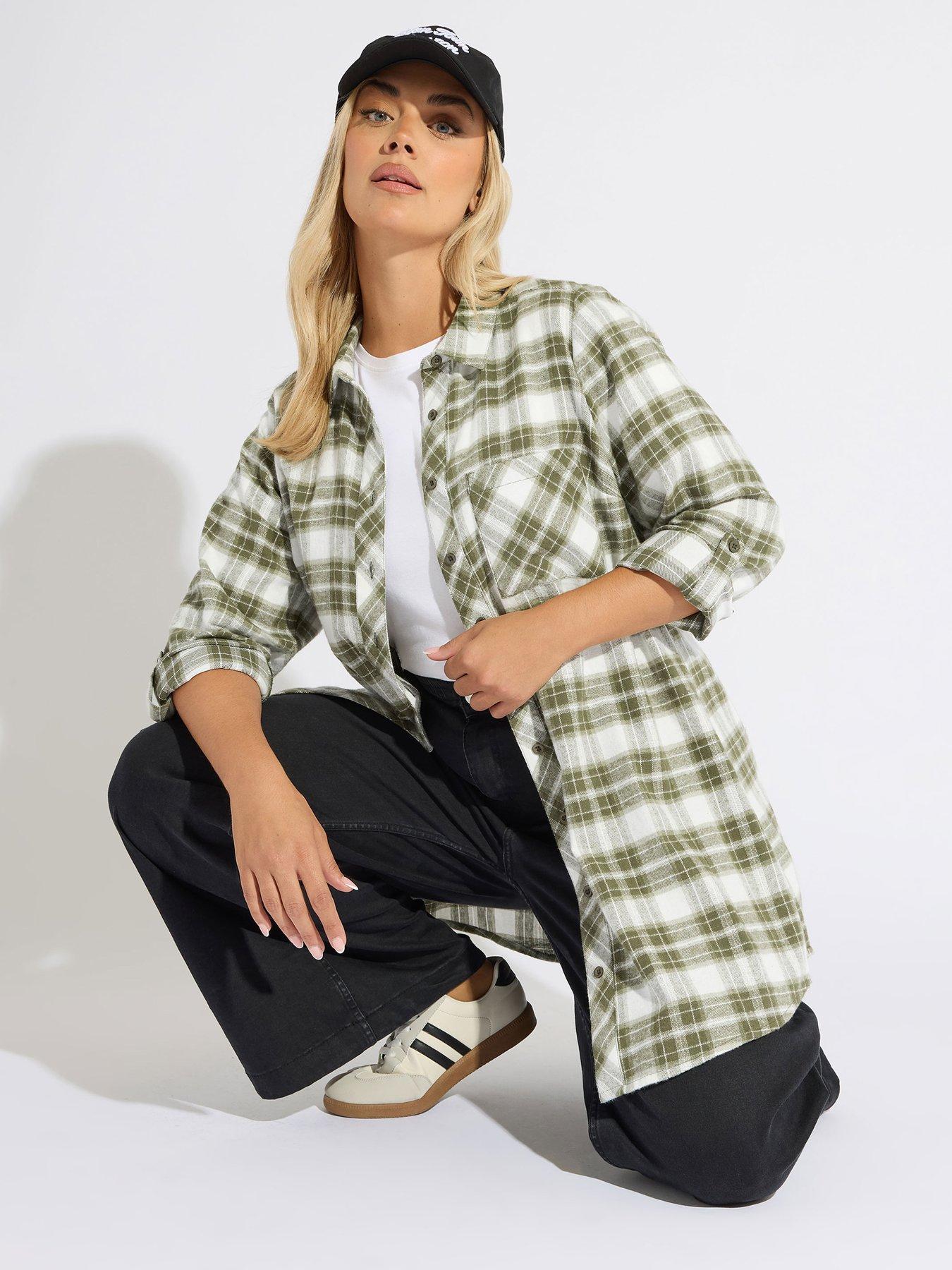 Yours Curve Boyfriend Check Shirt - Green