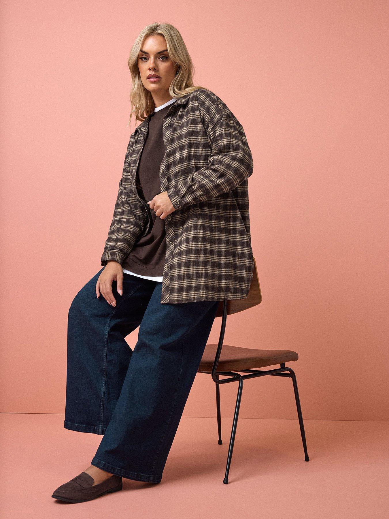 Yours Curve Check Shirt - Brown