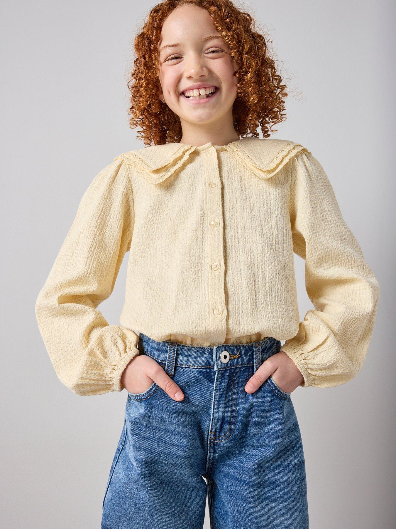 The Very Collection Girls Double Collar Shirt - Lemon