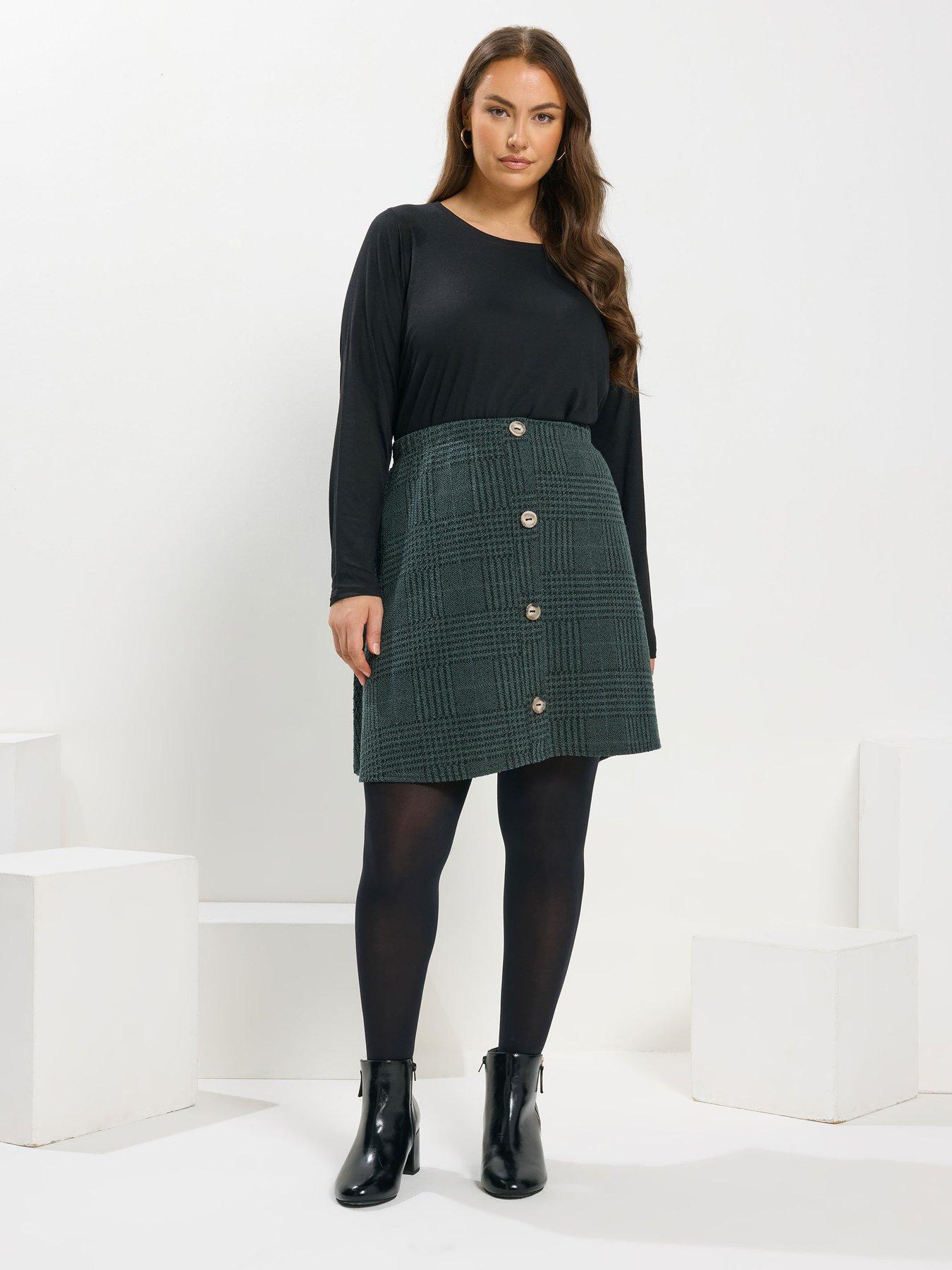 Image 3 of 4 of Yours Curve Button Front Skirt - Green