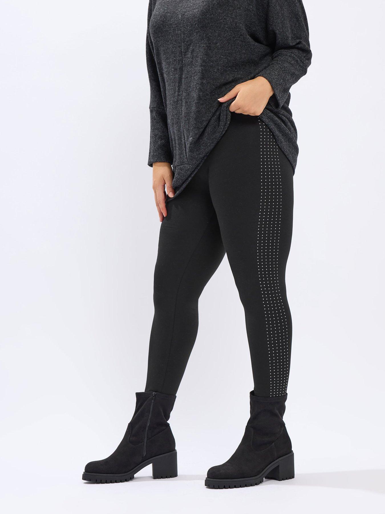 Yours Curve Diamante Side Stripe Legging - Black