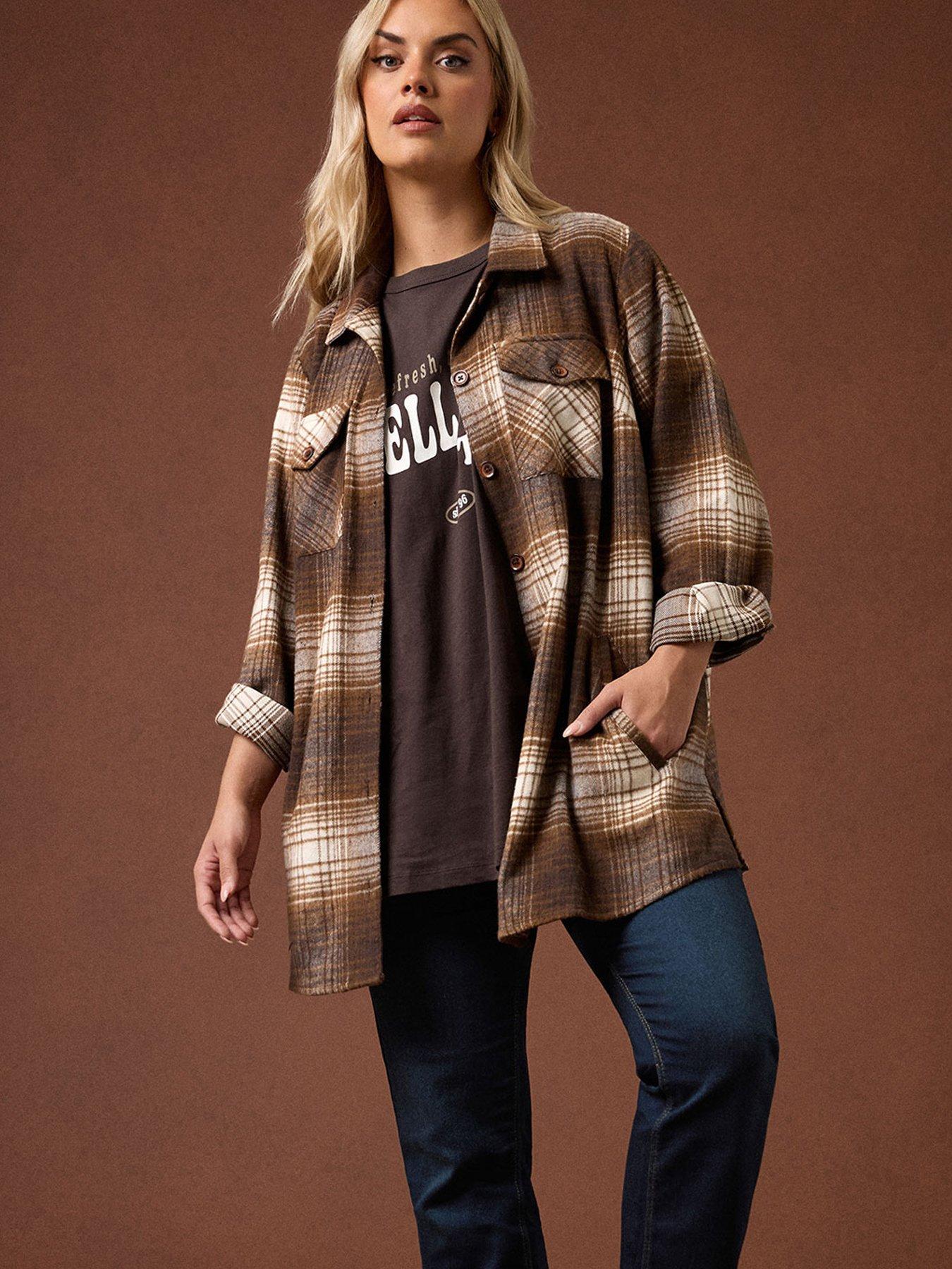 Yours Curve Check Shacket - Brown | Very