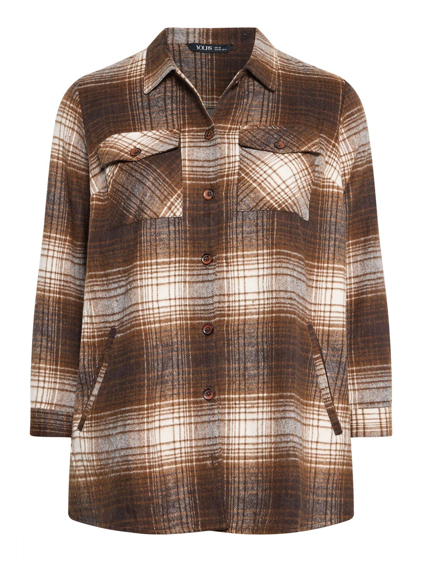 Yours Curve Check Shacket - Brown | Very