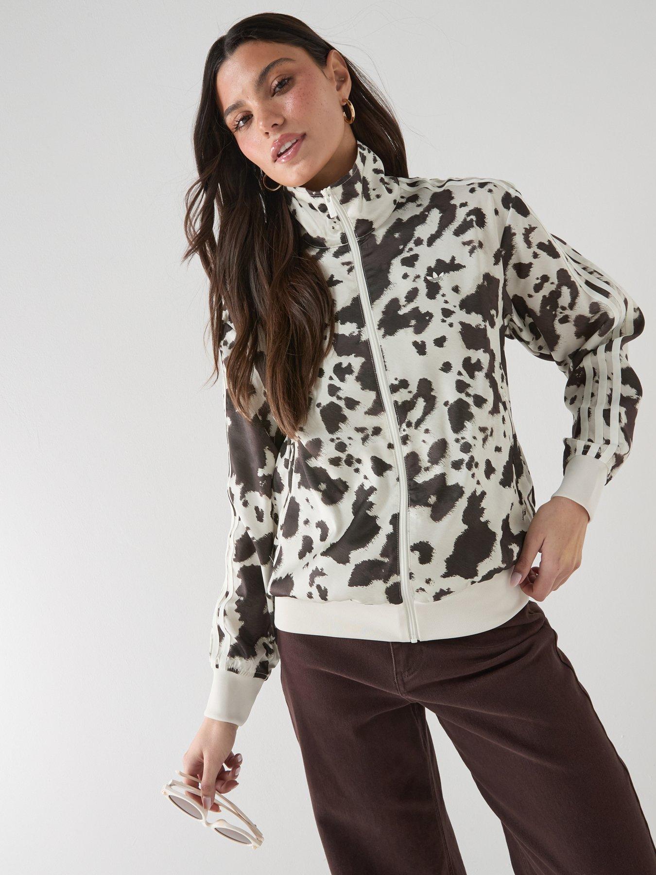 adidas Originals Womens Cow Print Satin Track Top - Brown