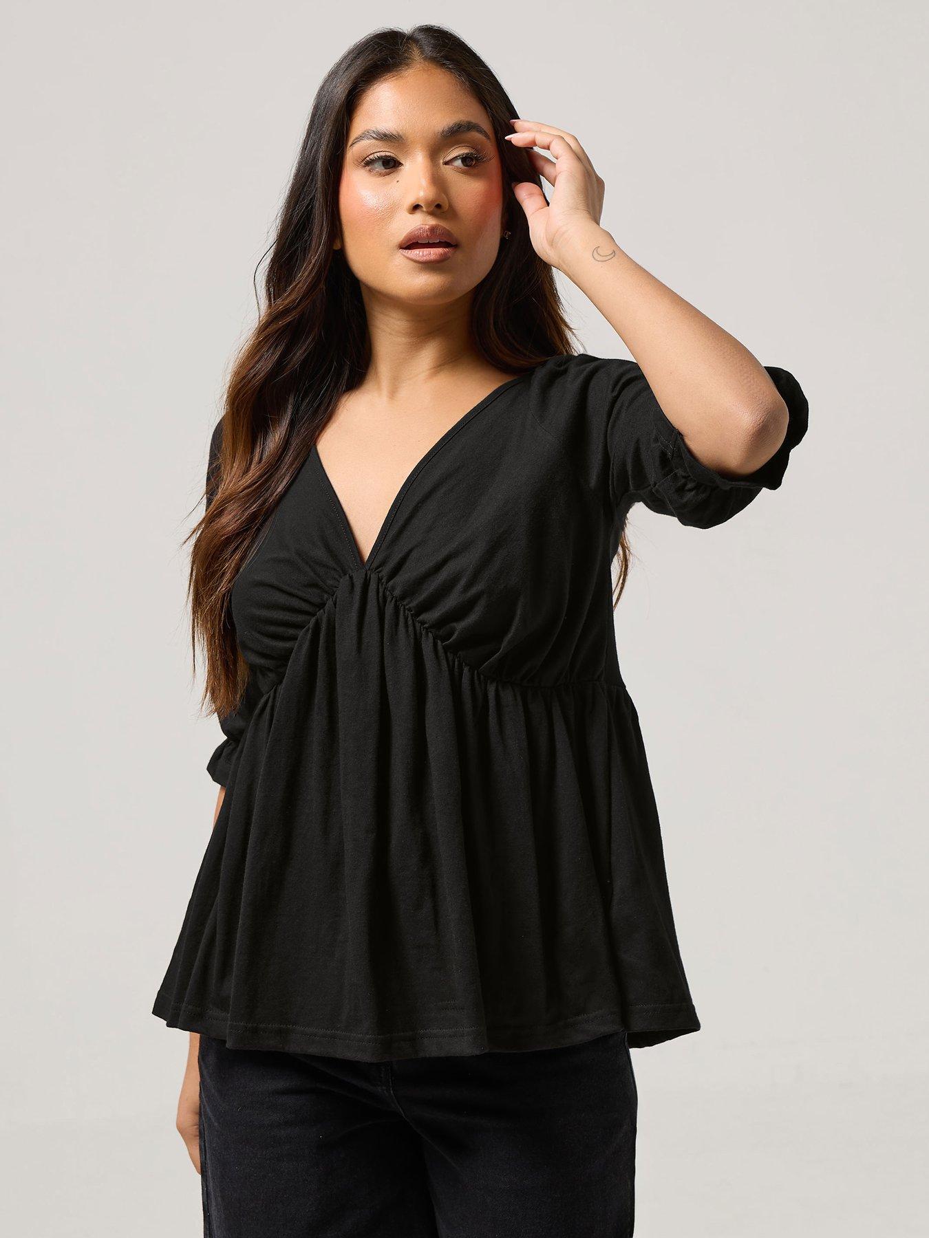 PixieGirl Petite Half Sleeve Smock Top - Black