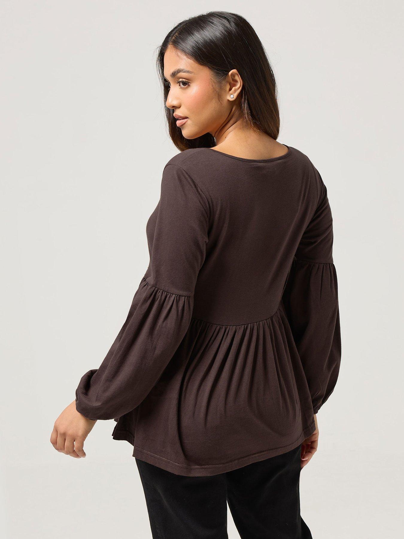 Image 2 of 4 of PixieGirl Petite Front Smock Top - Brown