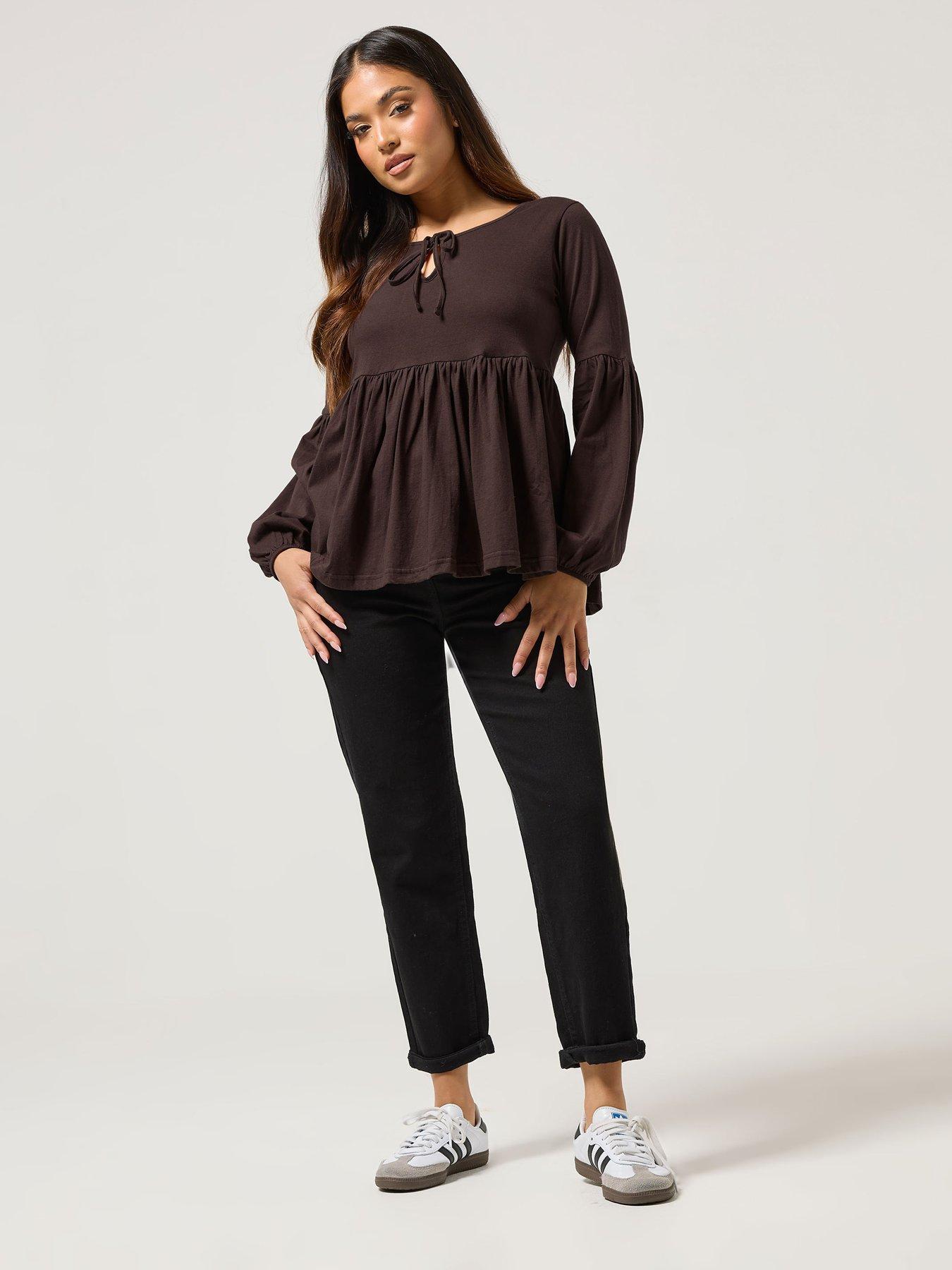 Image 3 of 4 of PixieGirl Petite Front Smock Top - Brown