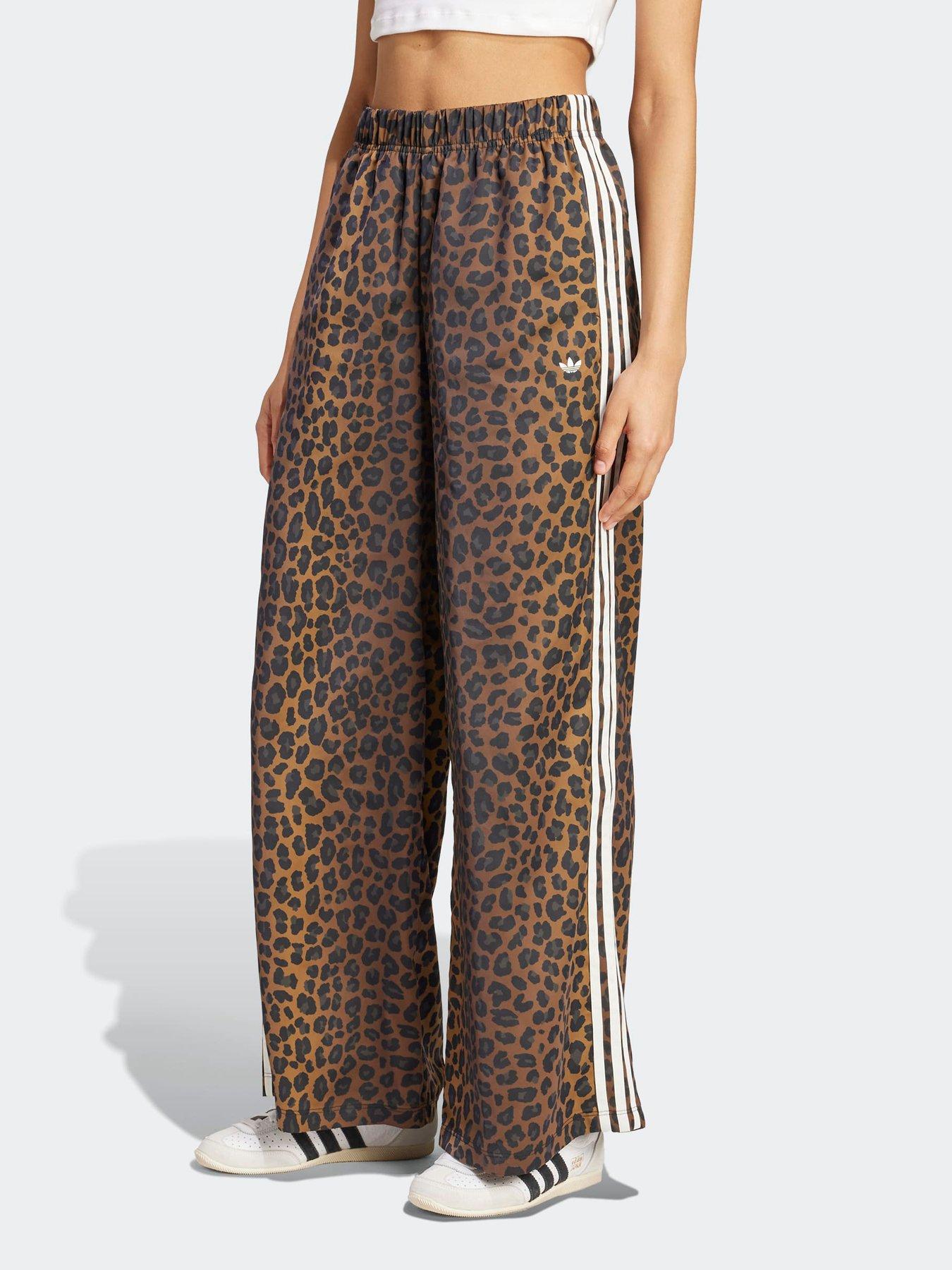 adidas Originals Womens Leopard Print Satin Track Pants - Brown