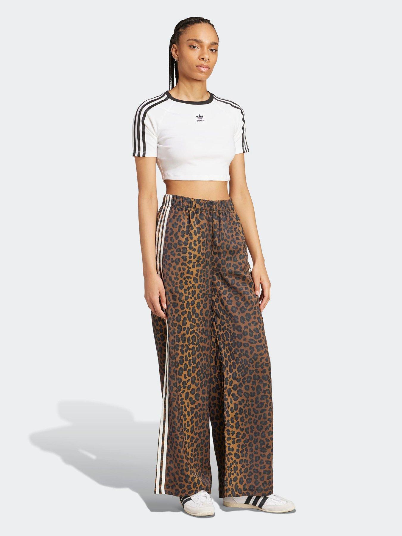 adidas Originals Womens Leopard Print Satin Track Pants - Brown | Very