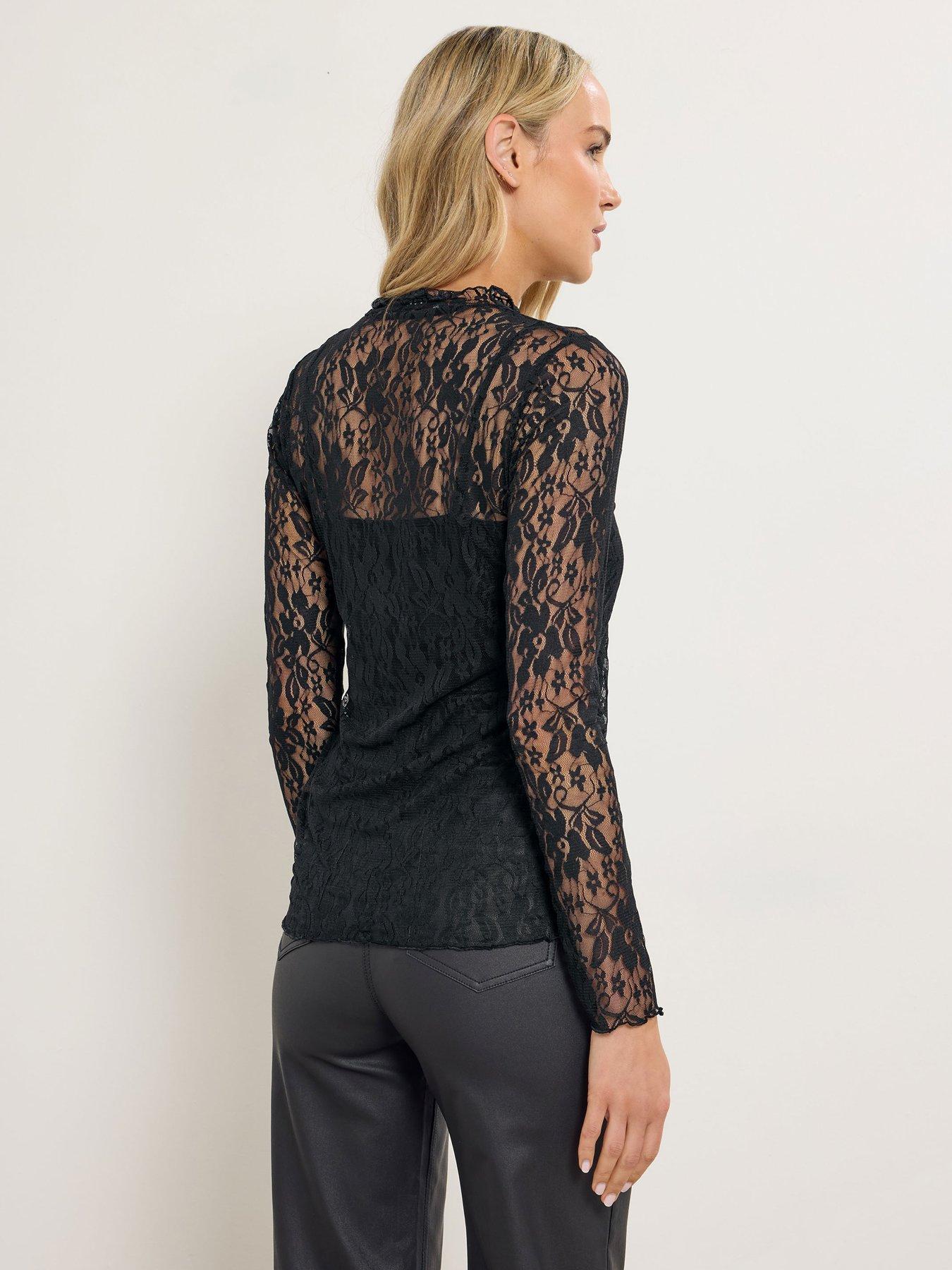 Long Tall Sally High Neck Lace Top - Black | Very