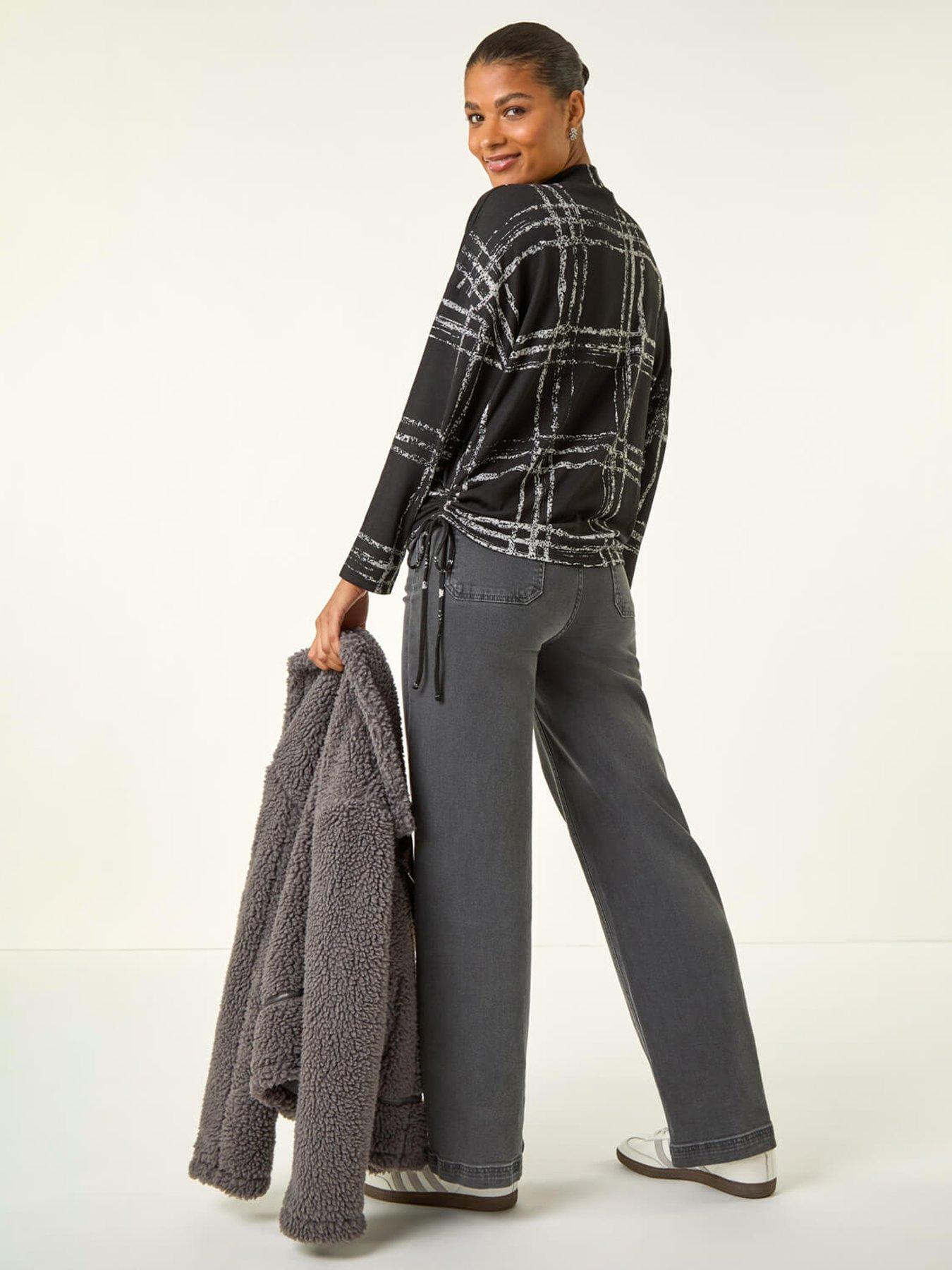 Image 2 of 5 of Roman Plaid Print Side Tie Top - Black