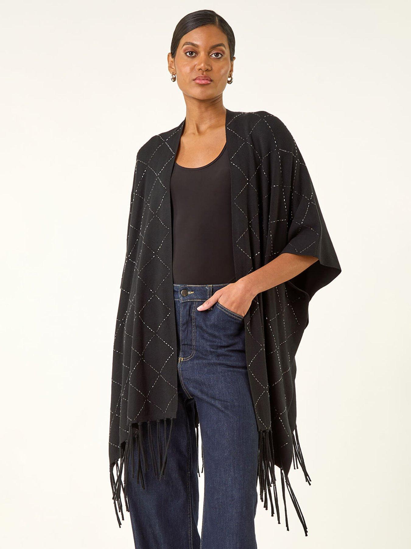 Roman Diamond Hotfix Knit Poncho - Black