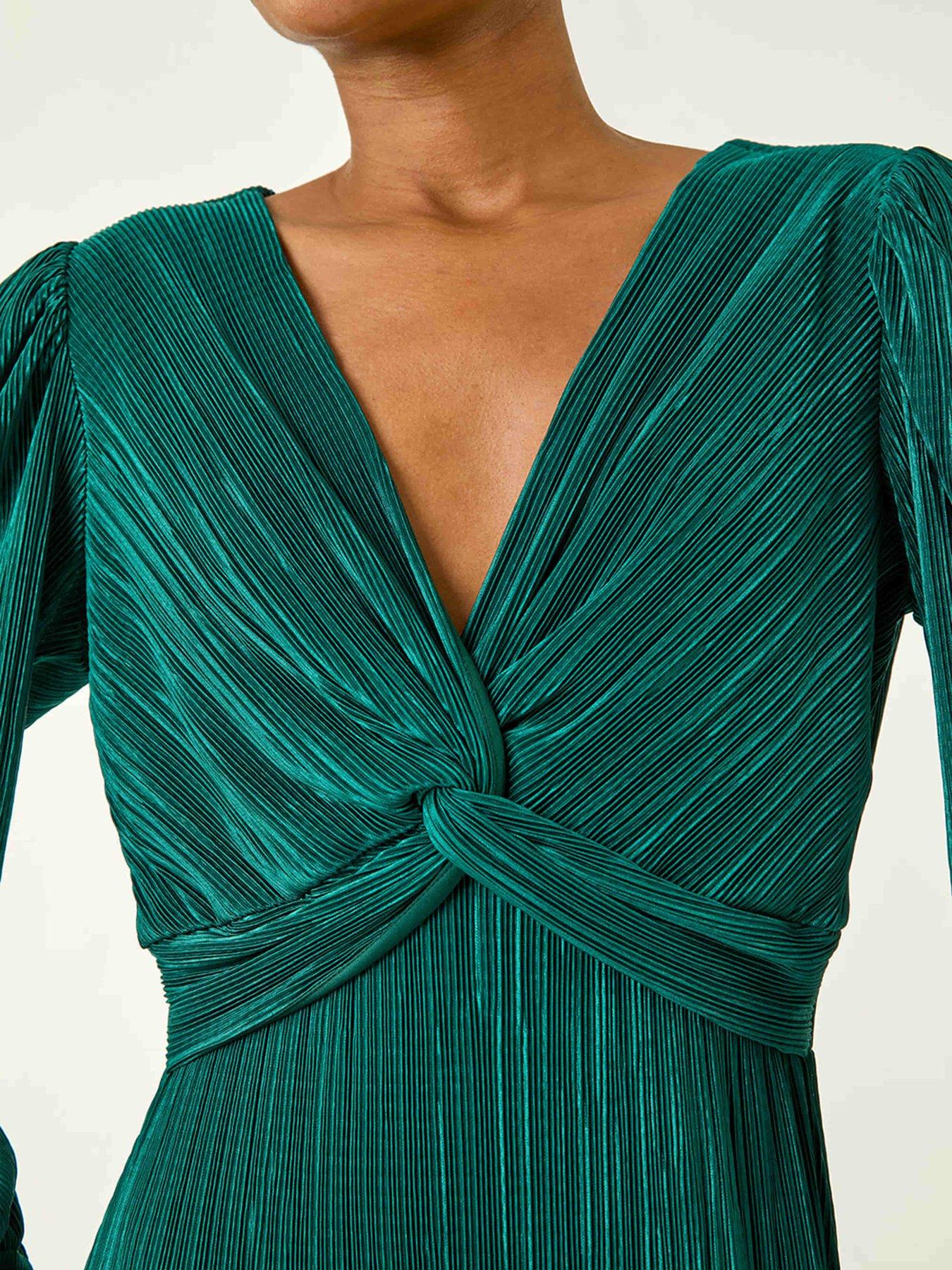 green emerald velvet dress Orla Emerald Green Plisse Knot Detail Midi Dress