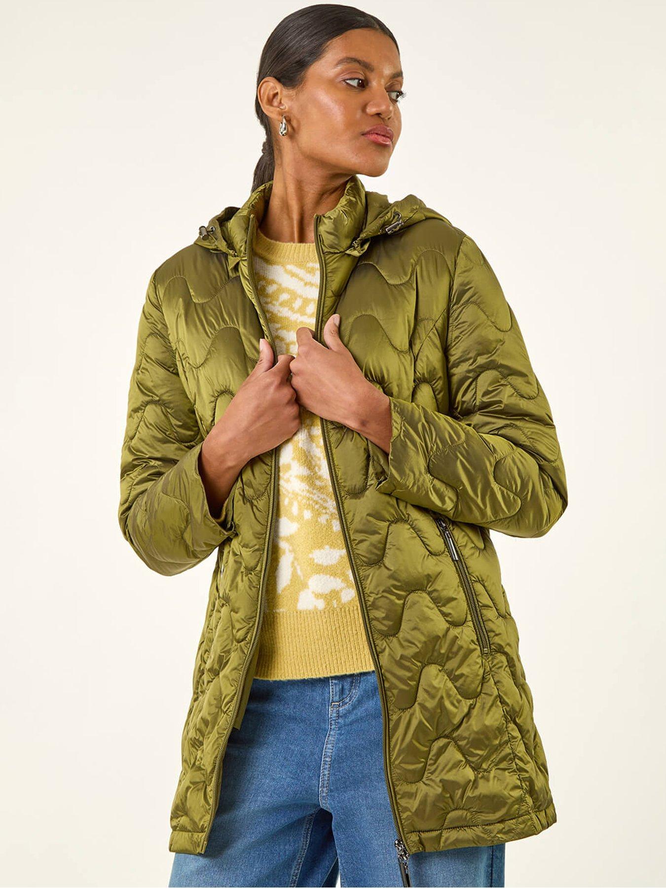 Roman Hooded Quilted Puffer Coat - Green