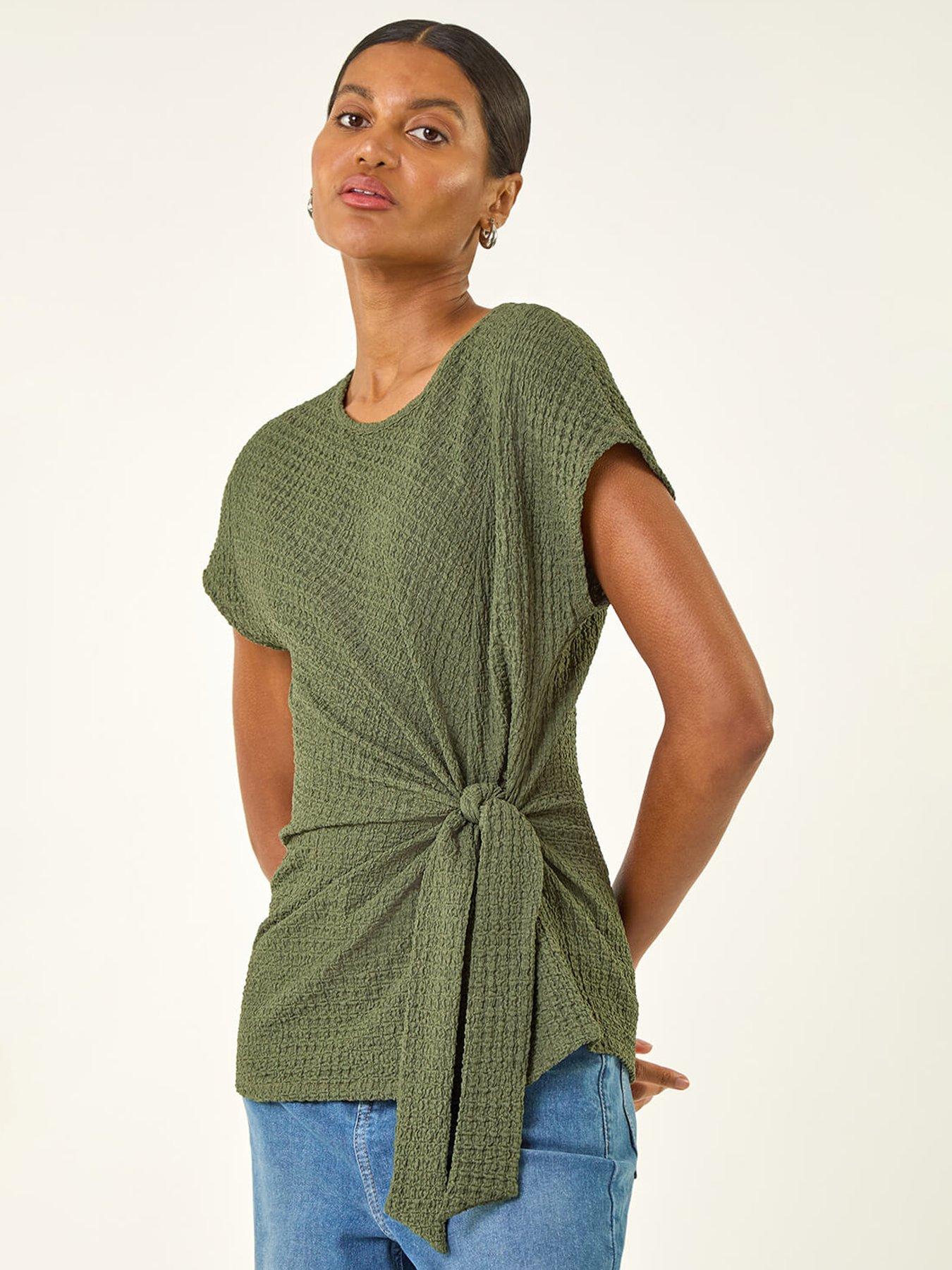 Roman Textured Asymmetric Wrap Top - Green