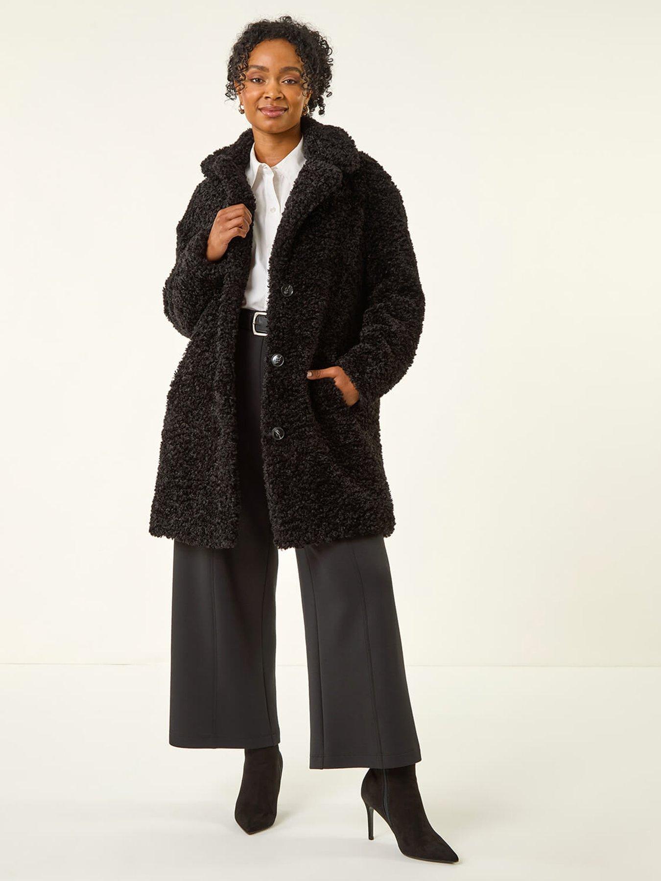 undefined Petite Teddy Longline Coat - Black