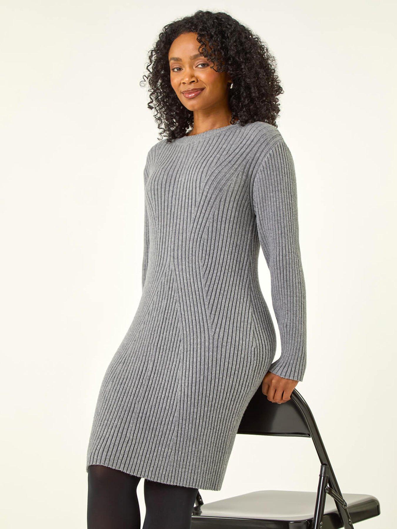 rib knit dress grey Merino Rib Knit Dress L /